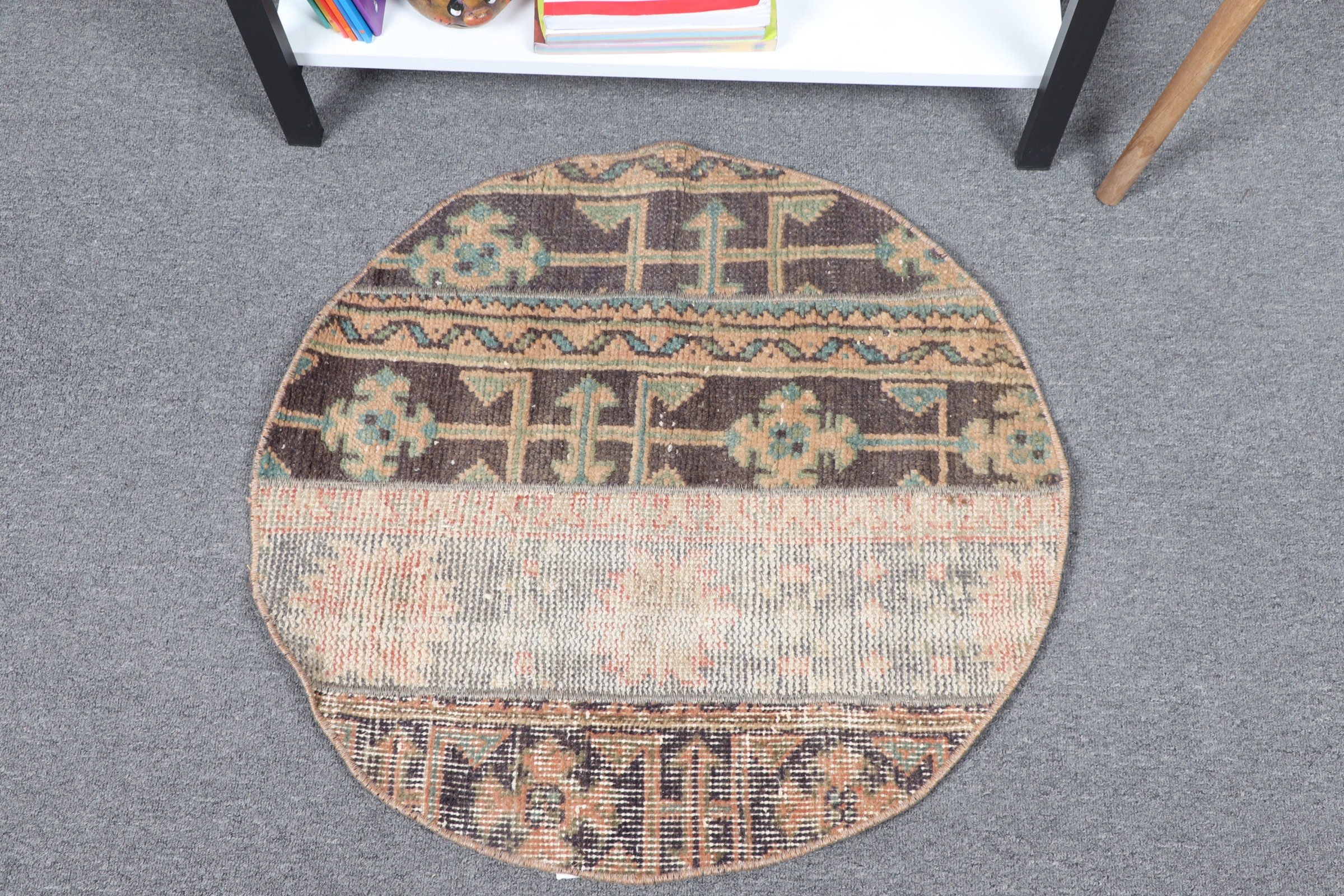 Vintage Rugs, 2.2x2.2 ft Small Rug, Kitchen Rugs, Antique Rug, Brown Cool Rug, Designer Rug, Bathroom Rugs, Wall Hanging Rugs, Turkish Rugs