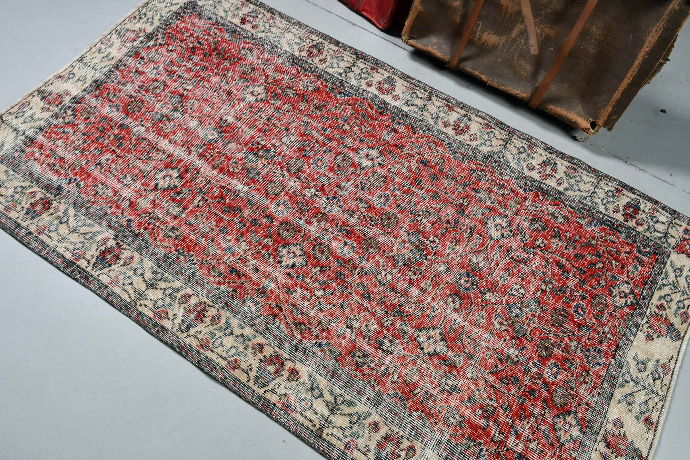 Bedroom Rugs, Red Wool Rug, Turkish Rug, Oushak Rug, Antique Rug, Kitchen Rug, 3.7x6.4 ft Accent Rugs, Vintage Rug, Rugs for Bedroom