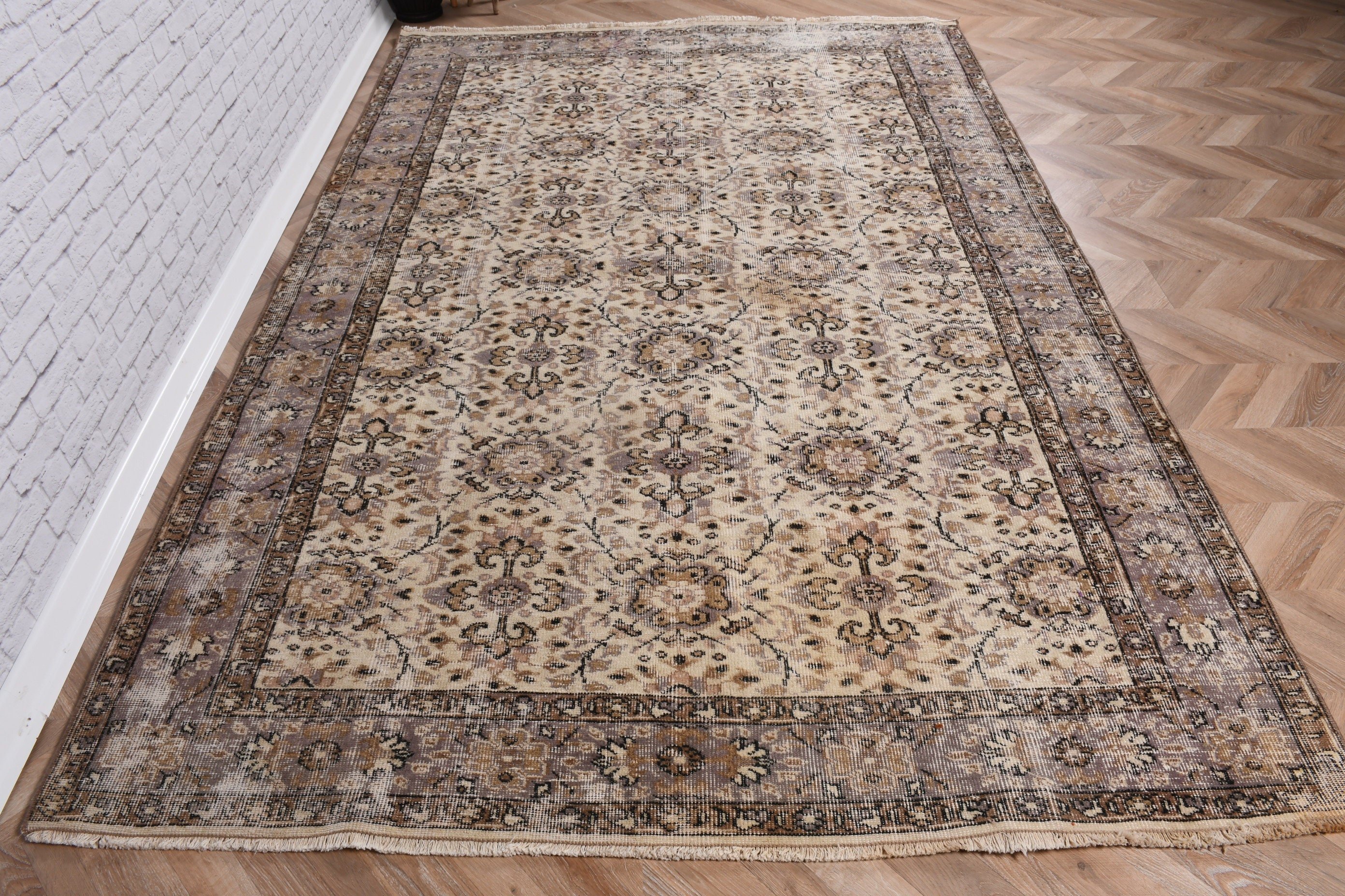 Yatak Odası Halısı, Büyük Vintage Halı, Türk Halısı, Vintage Halılar, 5.9x9.3 ft Büyük Halı, Geometrik Halılar, Bej Soğuk Halılar, Yer Halıları, Fas Halısı