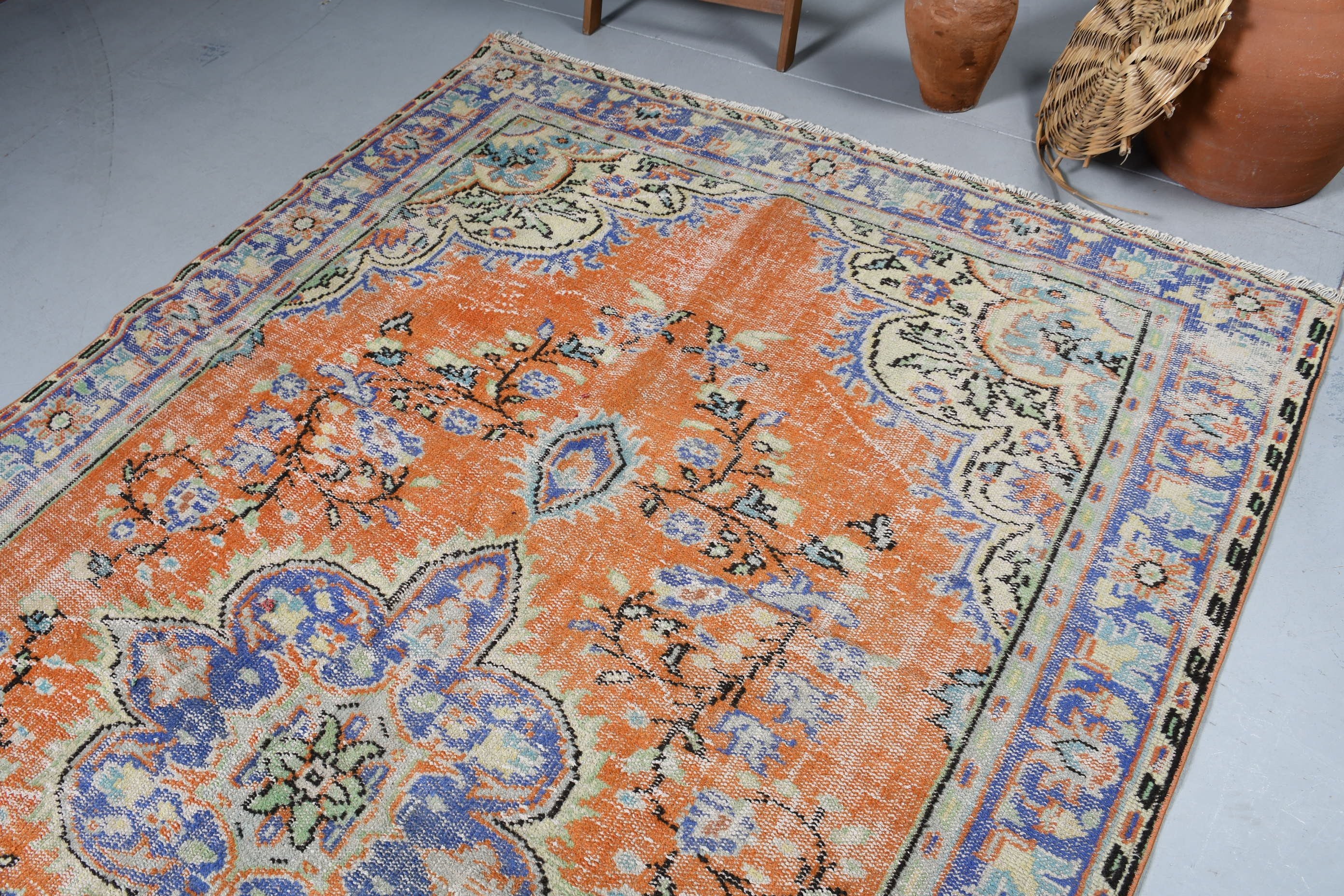 Turkish Rugs, Orange Oushak Rugs, Art Rug, Moroccan Rugs, Antique Rugs, 6.3x10.1 ft Large Rug, Dining Room Rug, Bedroom Rugs, Vintage Rug