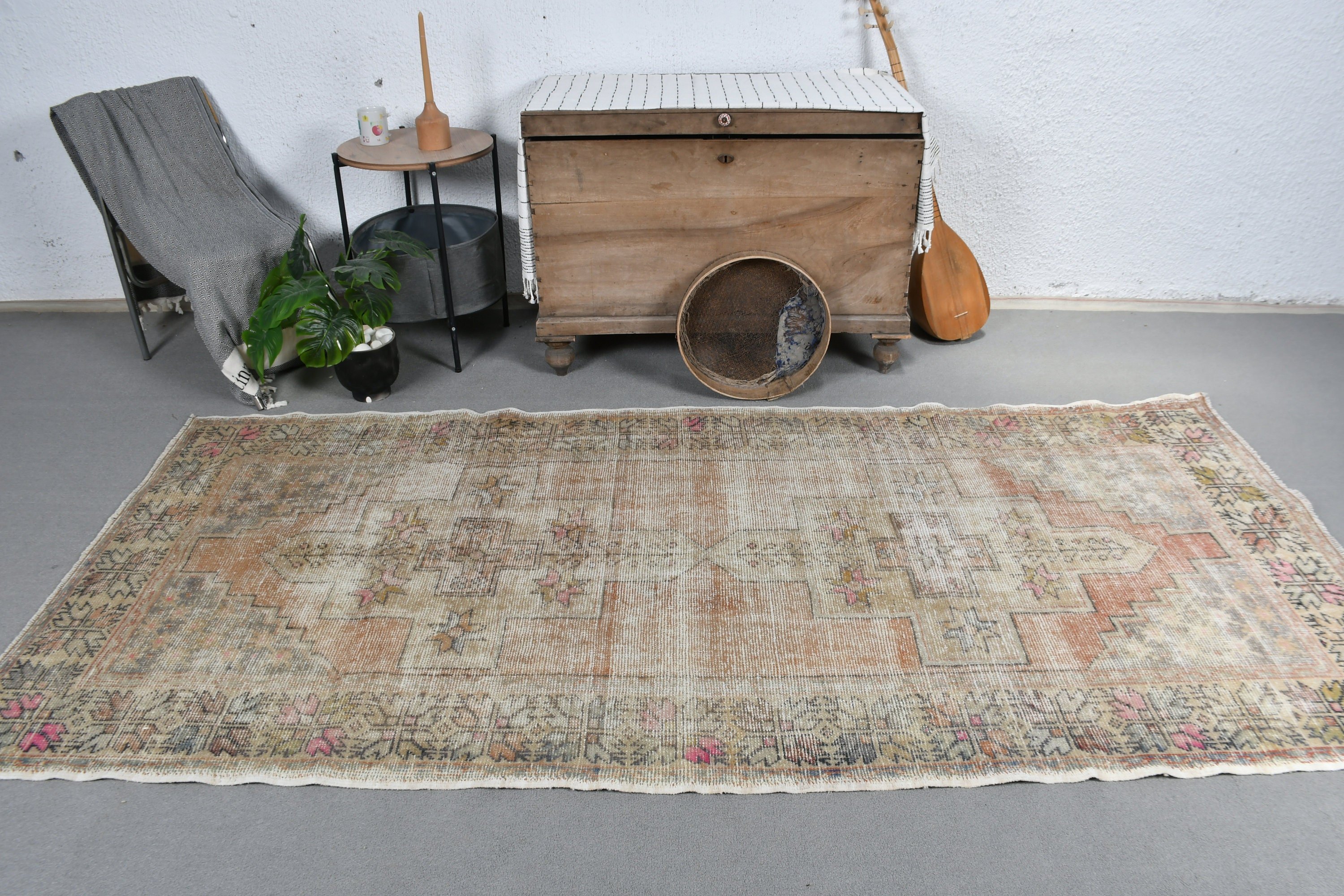 4.3x9.1 ft Area Rug, Vintage Rug, Turkish Rug, Green Oushak Rug, Kitchen Rug, Rugs for Kitchen, Floor Rug, Boho Rugs, Home Decor Rug