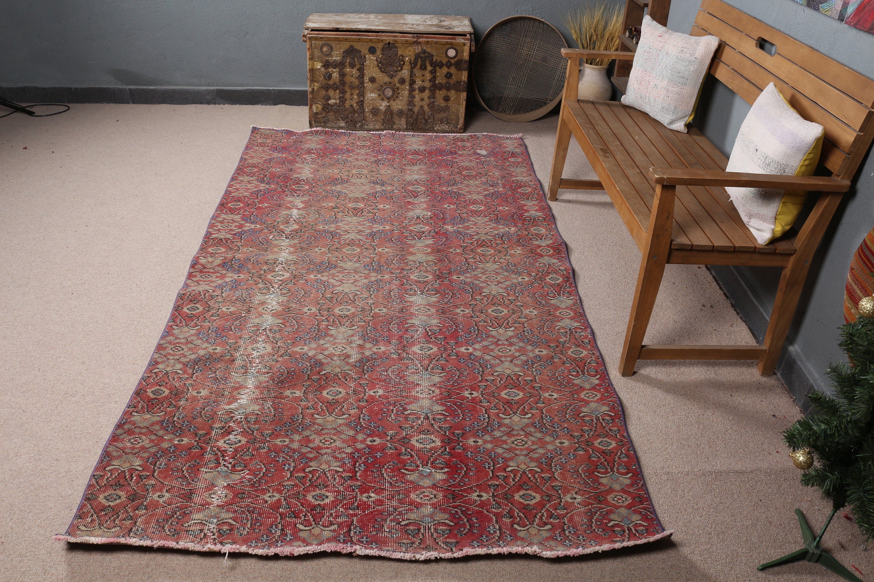 Kırmızı Oryantal Halılar, 4.5x8.6 ft Alan Halısı, Vintage Halı, Mutfak Halısı, İç Mekan Halıları, Alan Halıları, Çocuk Halısı, Türk Halısı, Yatak Odası Halısı