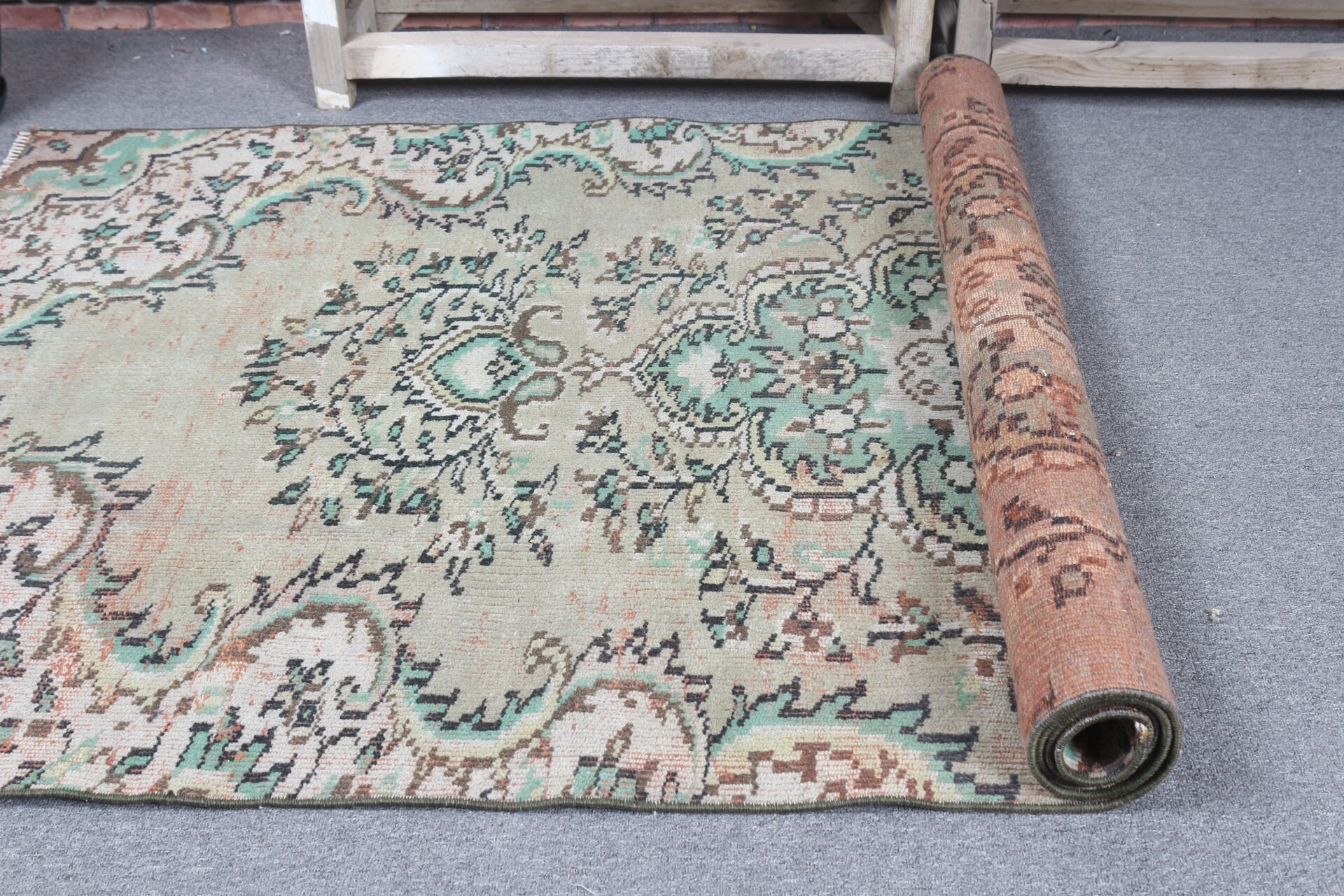 Turkish Rug, Rugs for Indoor, Anatolian Rug, Green  3.5x7.3 ft Area Rugs, Kitchen Rug, Vintage Decor Rug, Vintage Rug