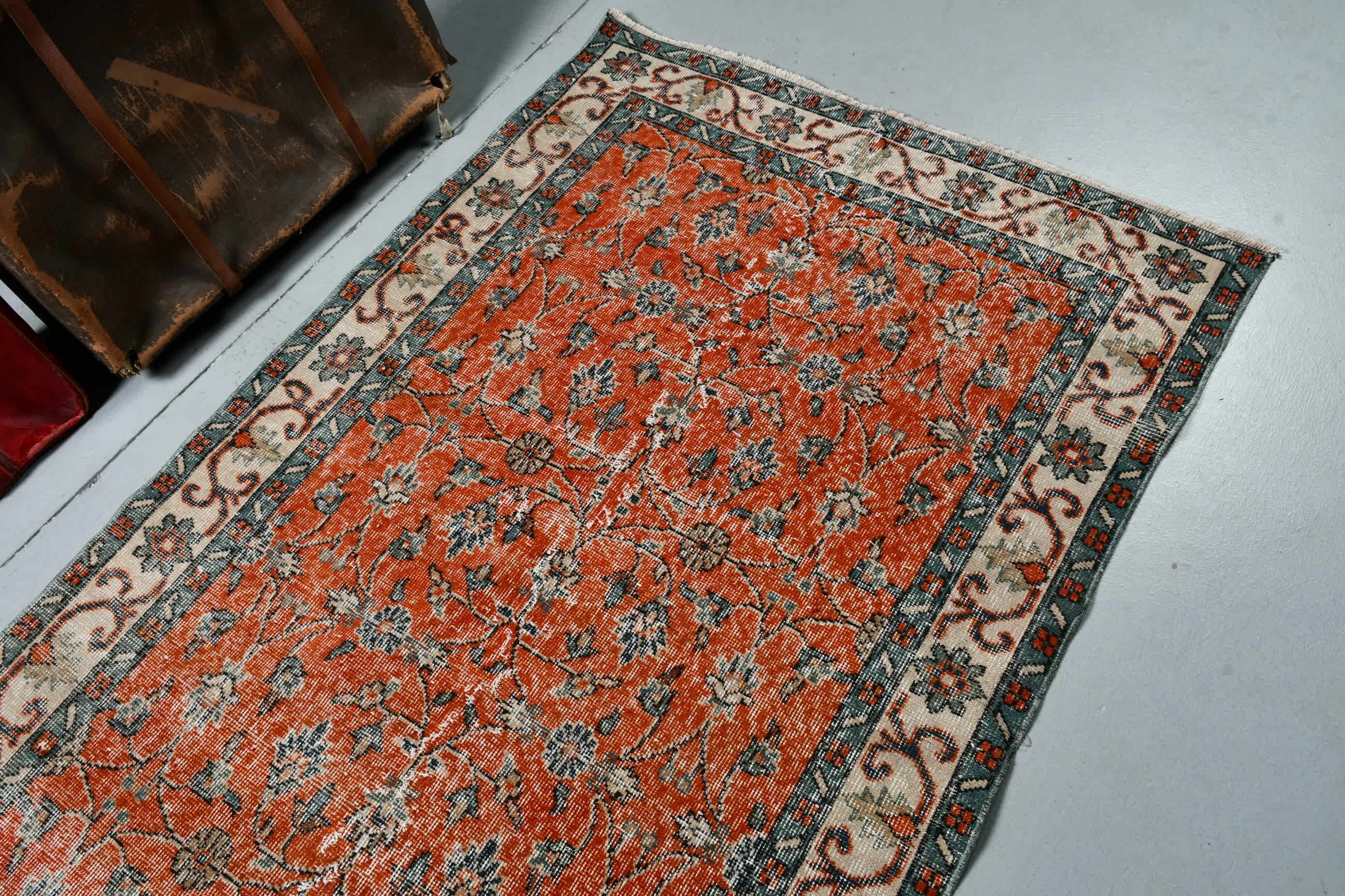 Living Room Rug, Orange Floor Rug, Rugs for Indoor, Turkish Rug, Vintage Rug, Indoor Rugs, Kitchen Rug, 3.7x6.7 ft Area Rug