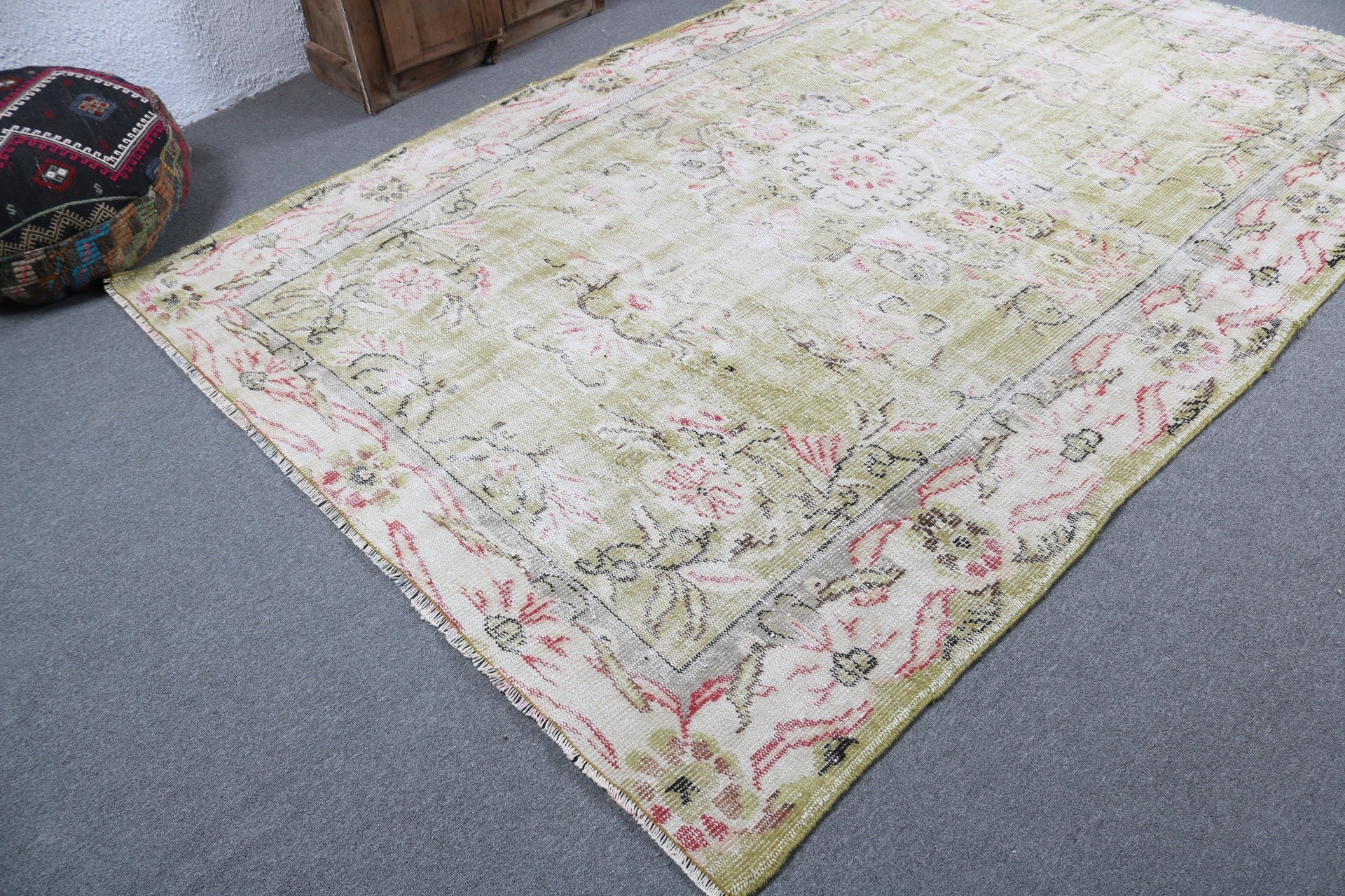 El Dokuma Halılar, Büyük Boho Halılar, 6.3x9.5 ft Büyük Halı, Anadolu Halıları, Yeşil Antika Halılar, Vintage Halı, Büyük Vintage Halılar, Türk Halısı