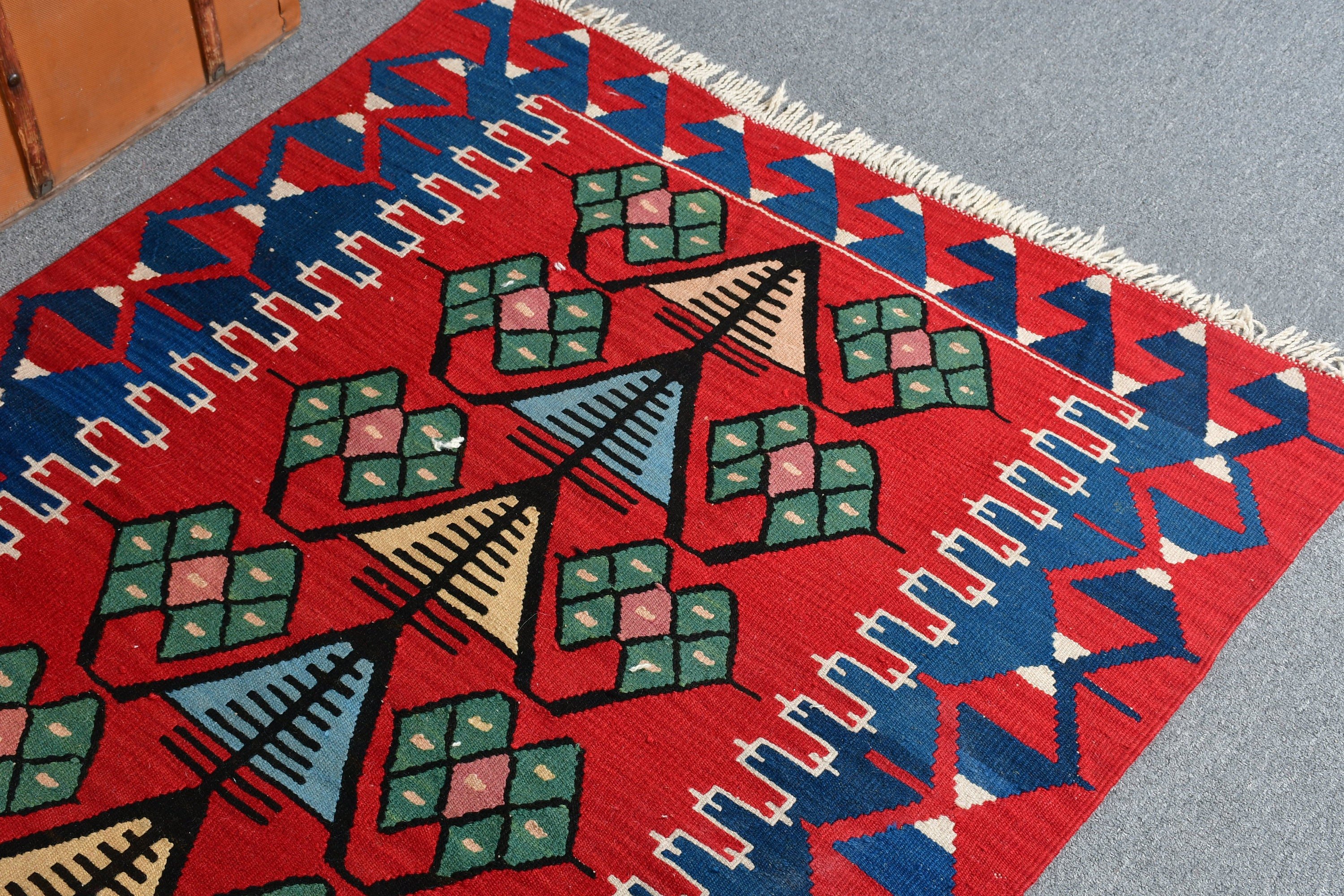 Vintage Rug, Car Mat Rug, Home Decor Rug, Eclectic Rugs, 3.2x4.6 ft Small Rug, Turkish Rug, Red Cool Rugs, Floor Rug, Bathroom Rugs, Kilim