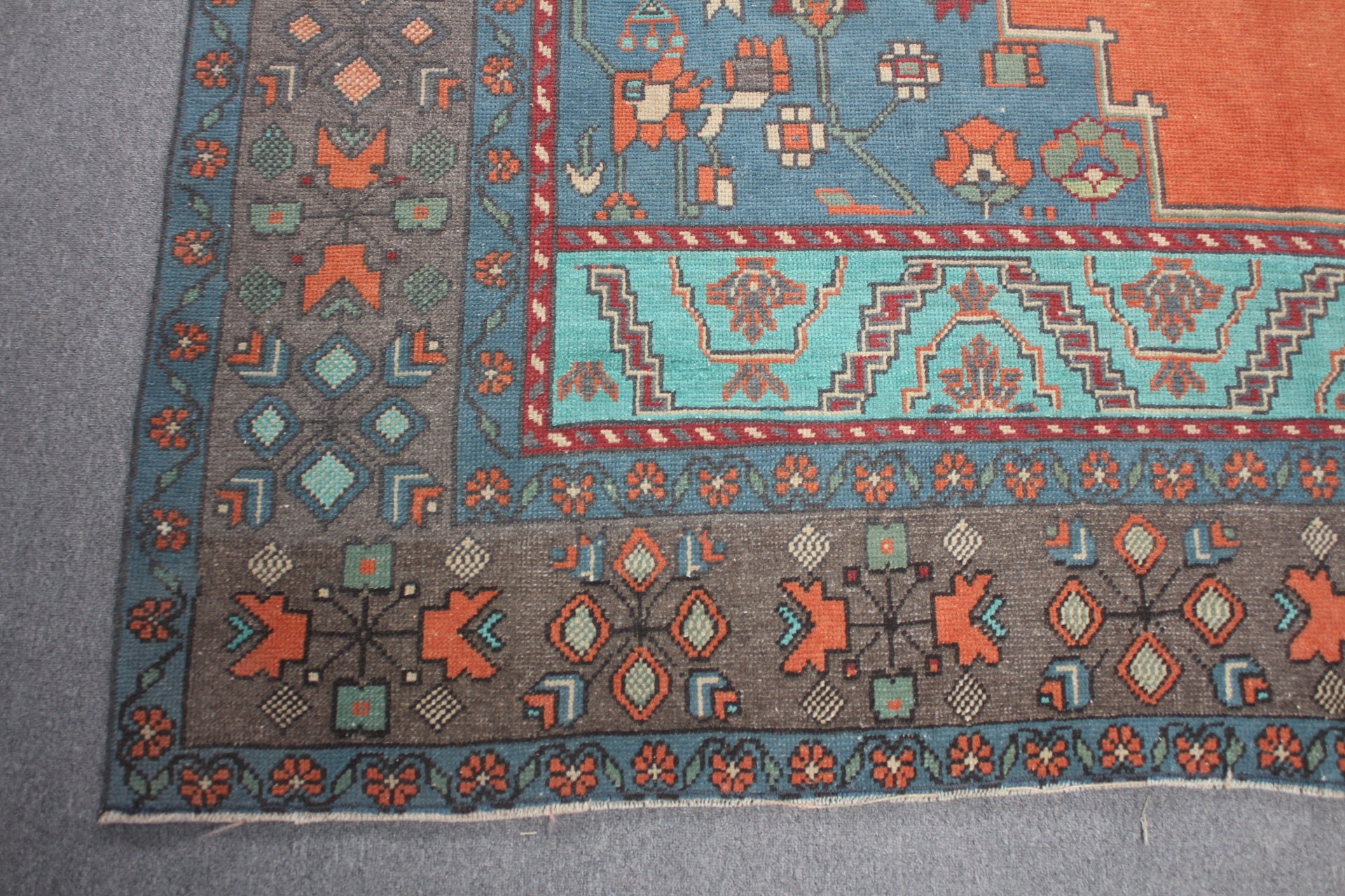 Anadolu Halısı, Salon Halısı, Türk Halısı, Yün Halılar, 7.1x11.5 ft Büyük Boy Halı, Oturma Odası Halıları, Vintage Halı, Salon Halısı, Turuncu Yün Halı