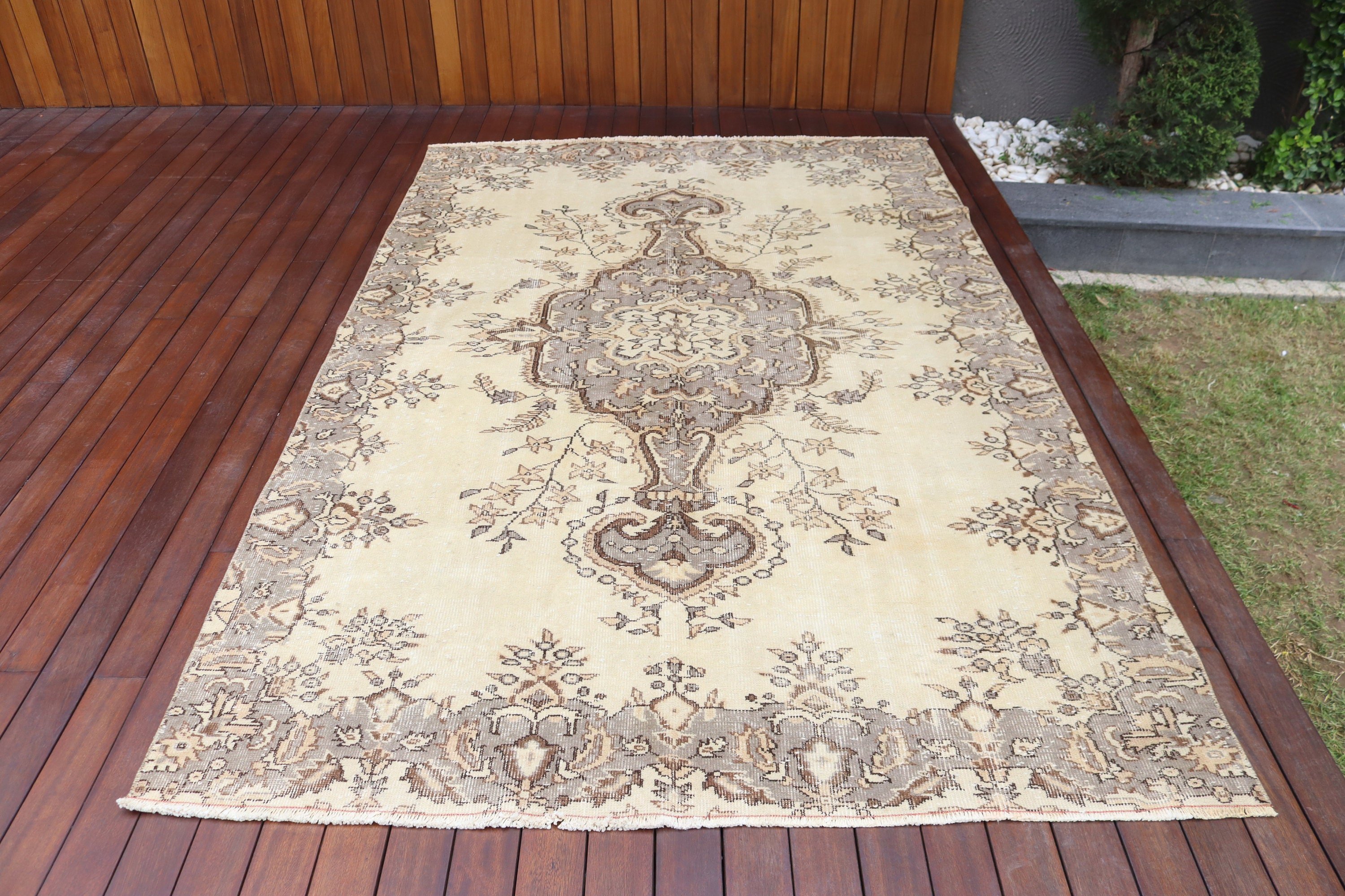 Büyük Vintage Halı, Ev Dekorasyonu Halıları, Türk Halıları, Bej Antika Halılar, Büyük Oushak Halıları, 5.4x8.8 ft Büyük Halı, Vintage Halılar