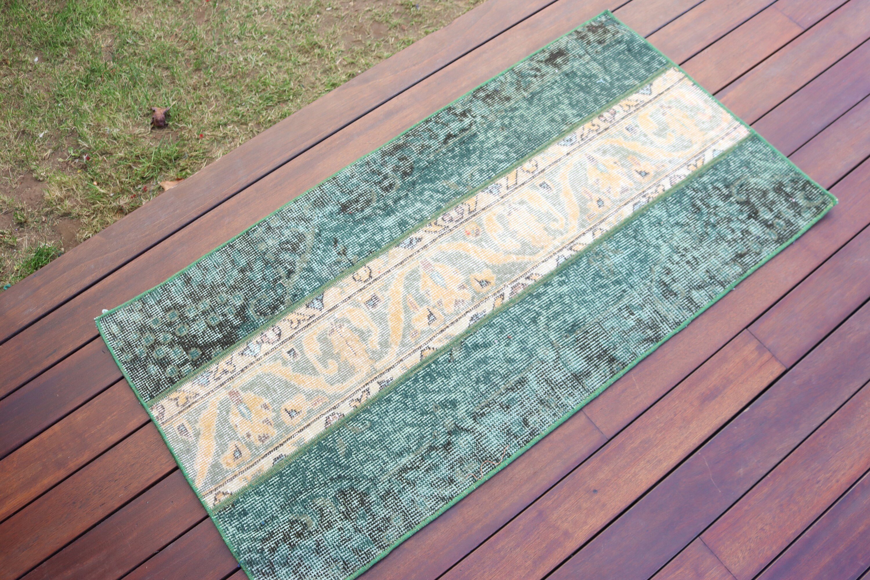 Rugs for Entry, Vintage Rug, Neutral Rug, Green Bedroom Rug, Door Mat Rugs, Small Boho Rug, 2x3.8 ft Small Rug, Bedroom Rugs, Turkish Rug