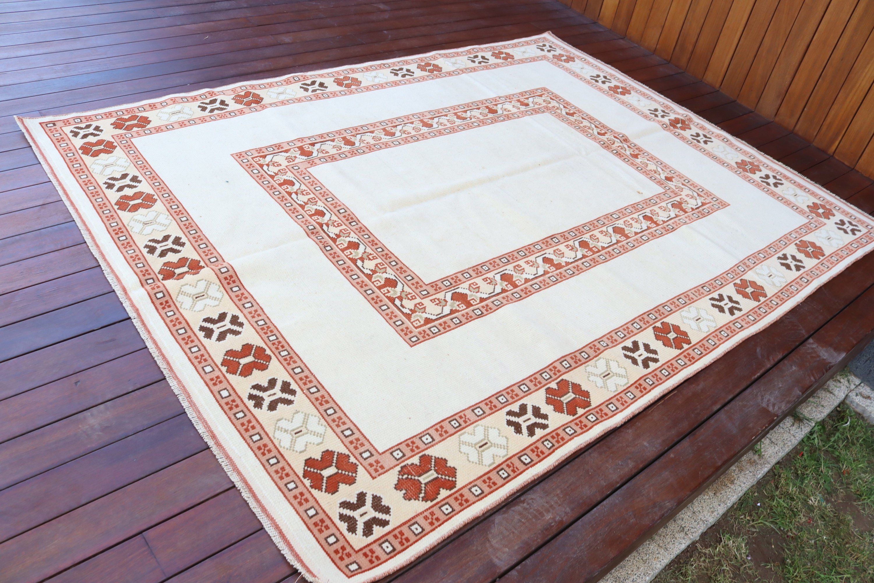 Vintage Rug, 5.3x7.1 ft Area Rugs, Turkish Rugs, Flatweave Rug, Kitchen Rugs, Oushak Area Rug, Beige Bedroom Rug, Vintage Area Rug