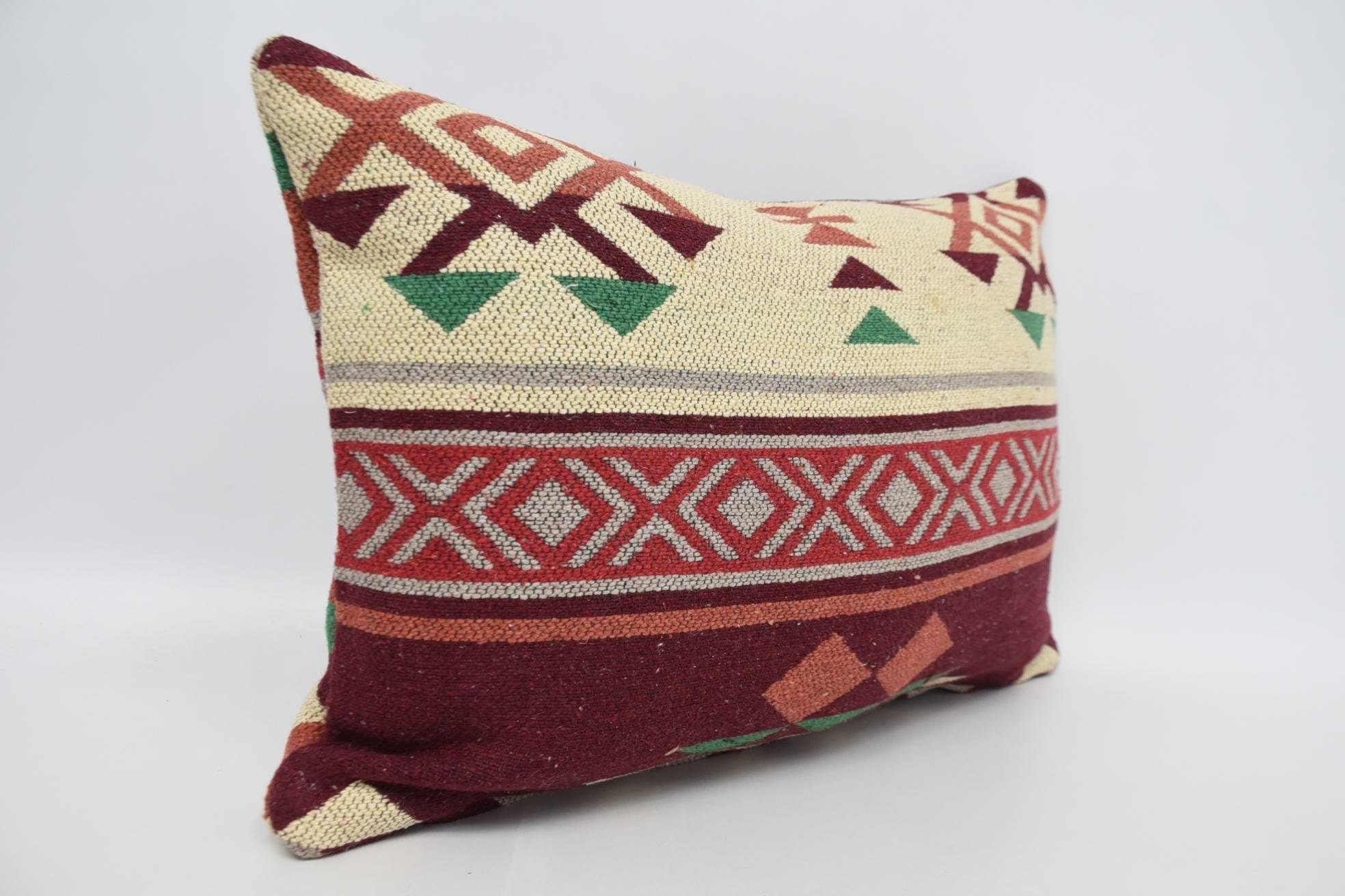 Vintage Pillow, 16"x24" Red Pillow Sham, Boho Throw Pillow Case, Retro Pillow Case, Pillow for Couch, Kilim Pillow Cover