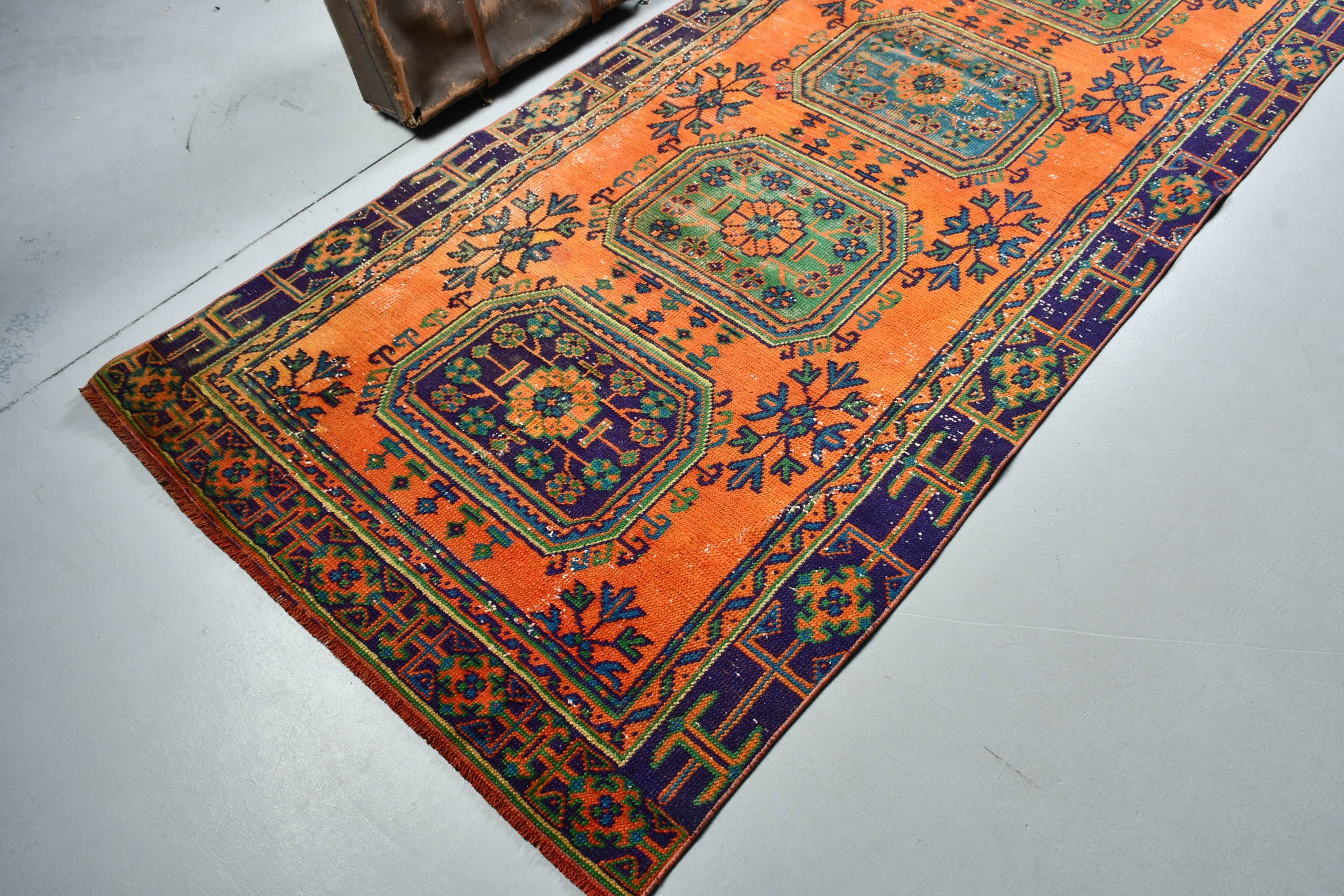 Home Decor Rugs, Oriental Rug, Stair Rugs, Turkish Rug, Orange  3.9x10.5 ft Runner Rug, Rugs for Runner, Dorm Rug, Vintage Rug