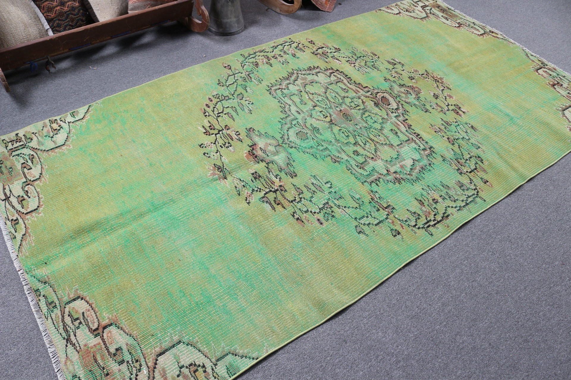 Anatolian Rugs, Bedroom Rugs, 4.3x8.7 ft Area Rug, Turkish Rug, Dorm Rug, Kitchen Rug, Green Bedroom Rug, Vintage Rug, Rugs for Kitchen