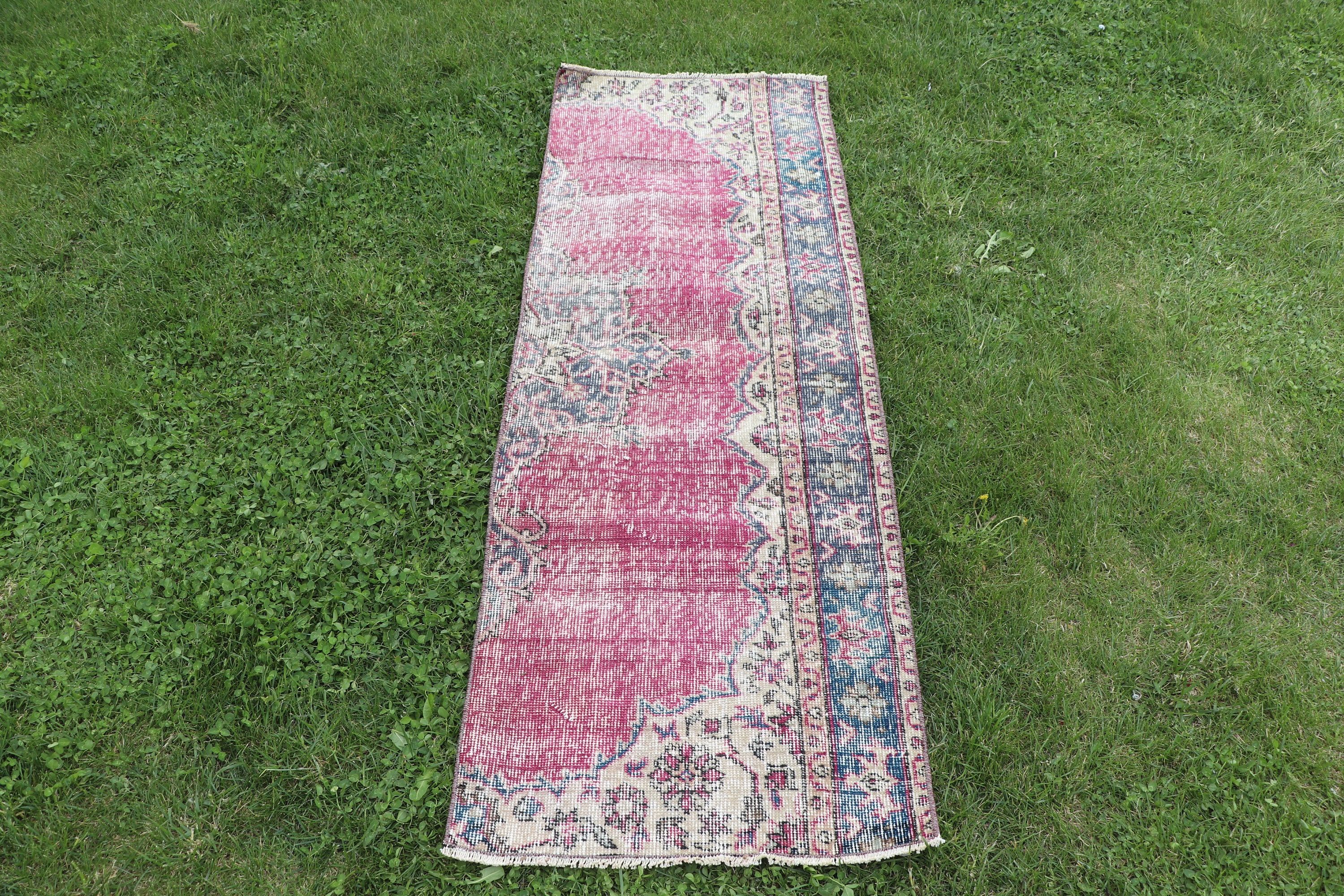 Turkish Rug, 1.9x5.4 ft Runner Rugs, Vintage Rugs, Rugs for Kitchen, Pink Boho Rugs, Wool Rugs, Beni Ourain Runner Rugs, Moroccan Rugs