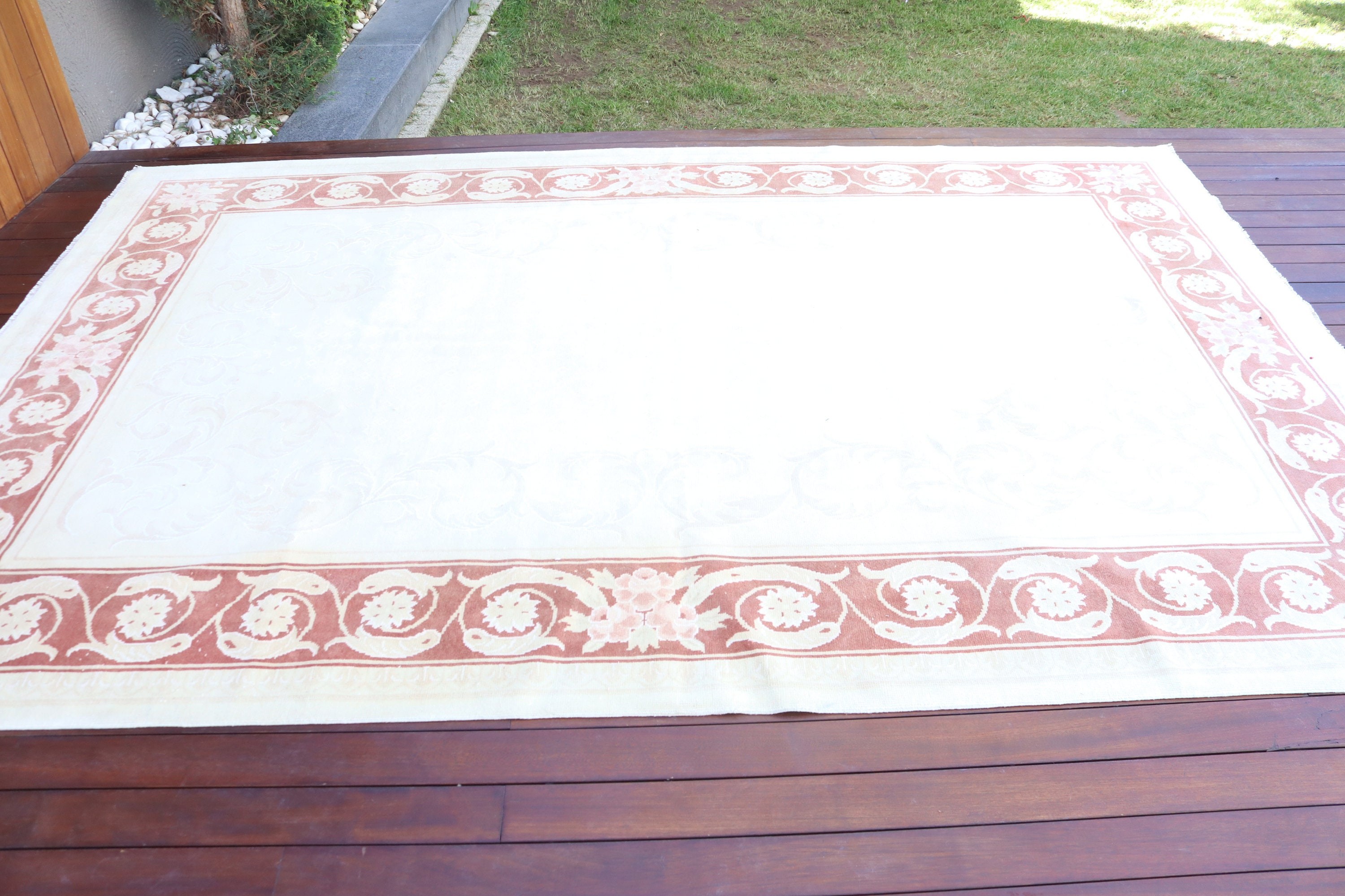 Bej Düz Dokuma Halı, 6.5x9.9 ft Büyük Halı, Vintage Halılar, El Dokuma Halılar, Düz Dokuma Halılar, Büyük Vintage Halılar, Türk Halıları, Salon Halıları