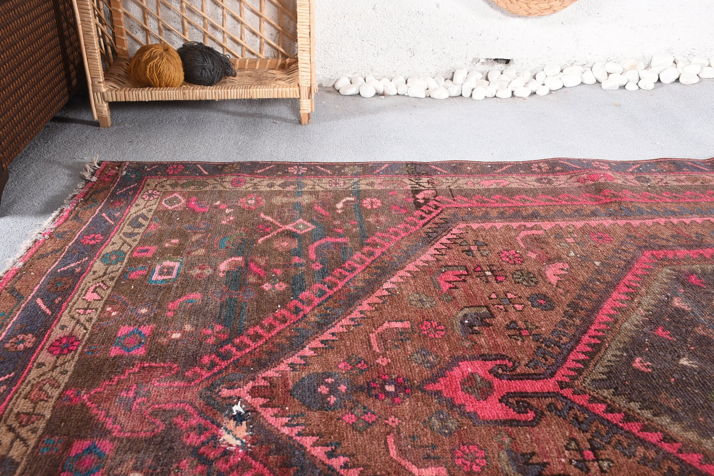 Brown Antique Rug, Vintage Rug, Living Room Rugs, Wool Rug, 4.3x9.4 ft Large Rugs, Rugs for Salon, Turkish Rugs, Salon Rug, Oriental Rug