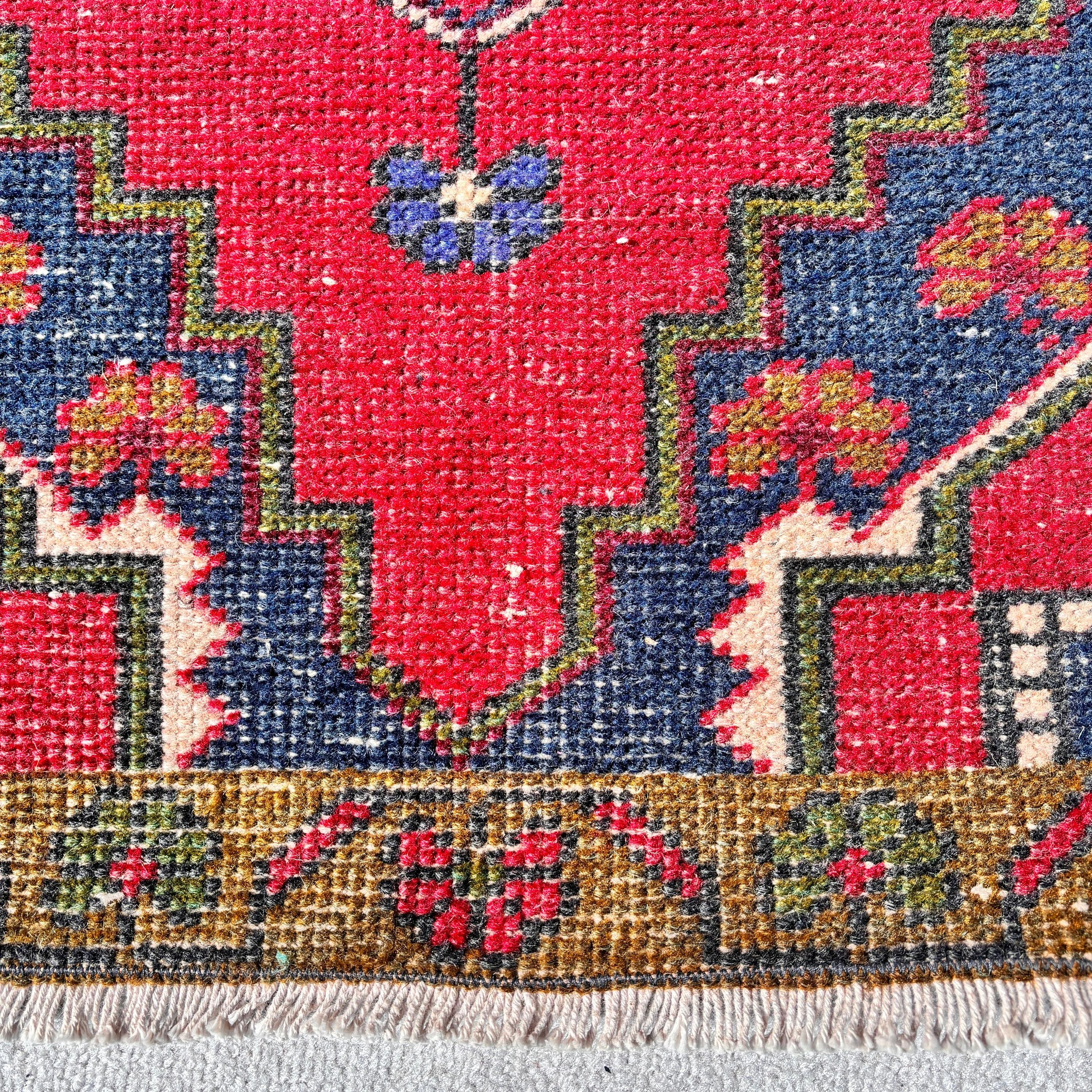 Turkish Rug, Small Boho Rugs, Bath Mat Cute Rug, 1.7x3.4 ft Small Rug, Vintage Rug, Cool Rugs, Entry Rugs, Moroccan Rug, Red Oushak Rug