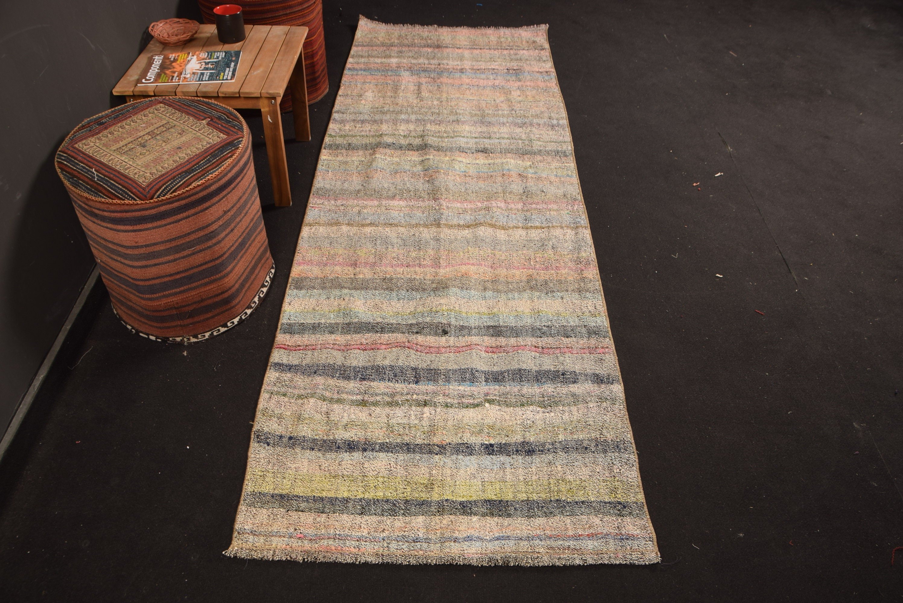 Gökkuşağı Oushak Halı, Vintage Halı, 2.8x8.3 ft Runner Halı, Boho Halı, Koridor Halısı, Mutfak Halısı, Oushak Halıları, Kilim, Türk Halıları