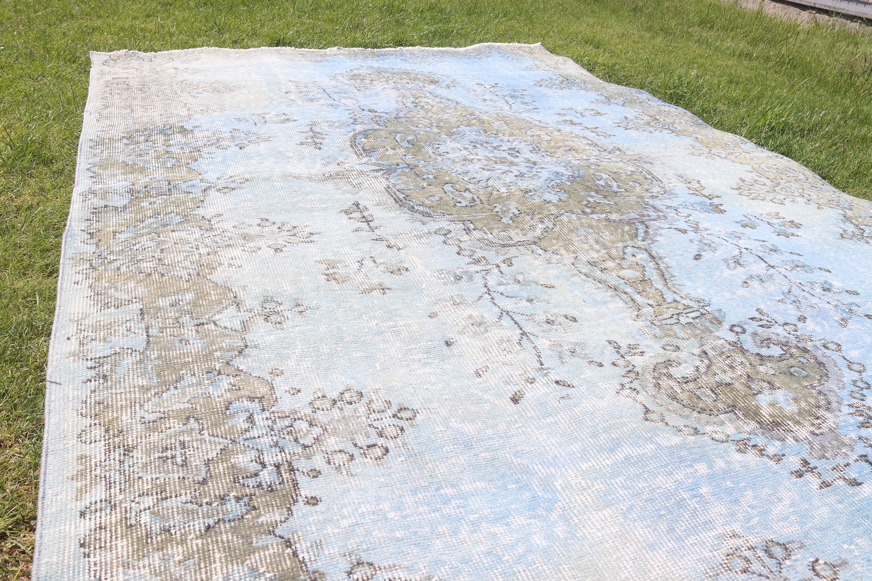 Floor Rug, Blue Antique Rug, Bedroom Rug, 5.3x8.2 ft Large Rugs, Large Vintage Rugs, Turkish Rugs, Vintage Rugs, Oushak Rug, Geometric Rugs