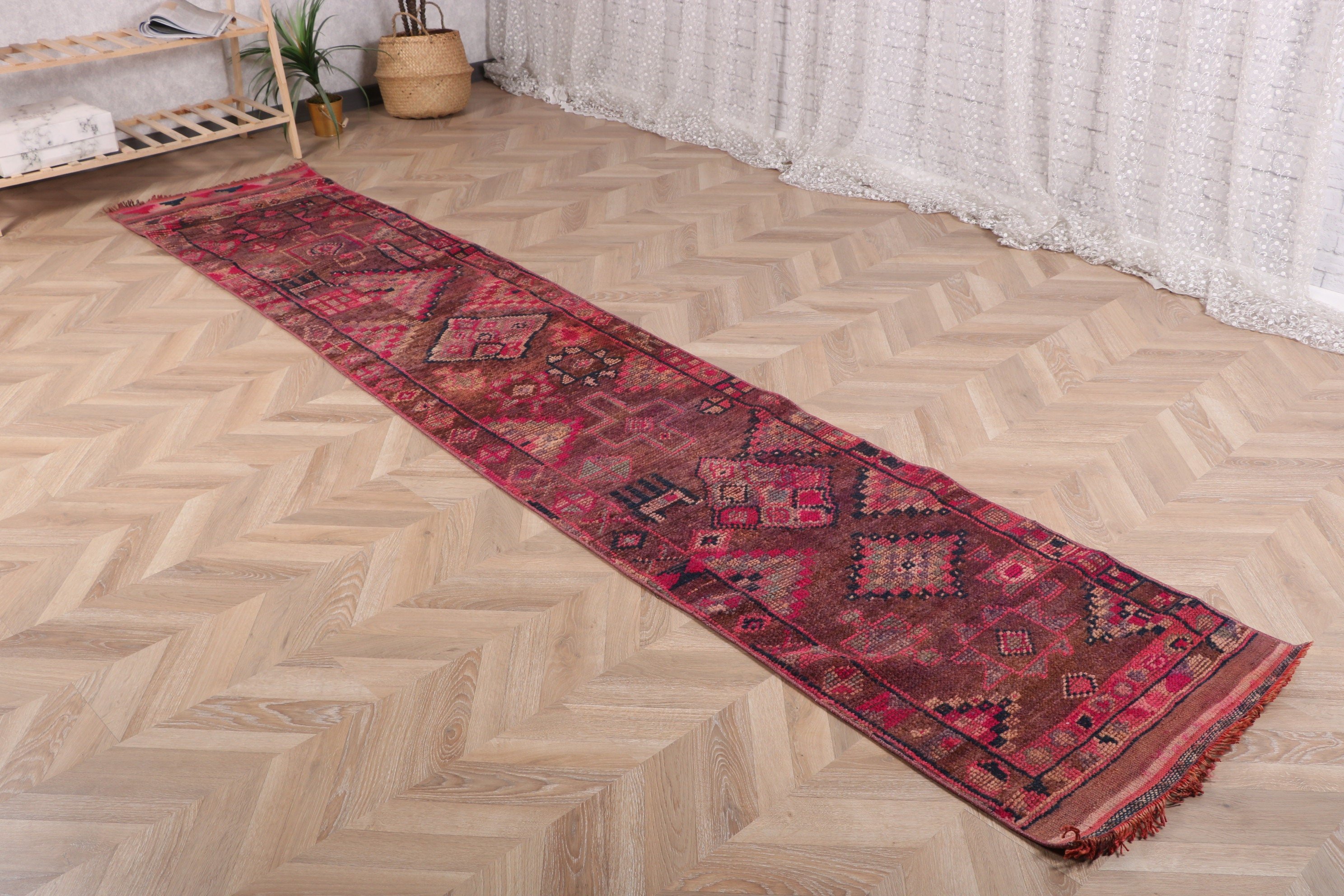 Türk Halısı, Düz Dokuma Halılar, Kahverengi Soğuk Halılar, Ofis Halısı, 2,1x11,2 ft Runner Halısı, Lüks Halı, Vintage Halılar, Koridor Halıları, Koridor Halıları