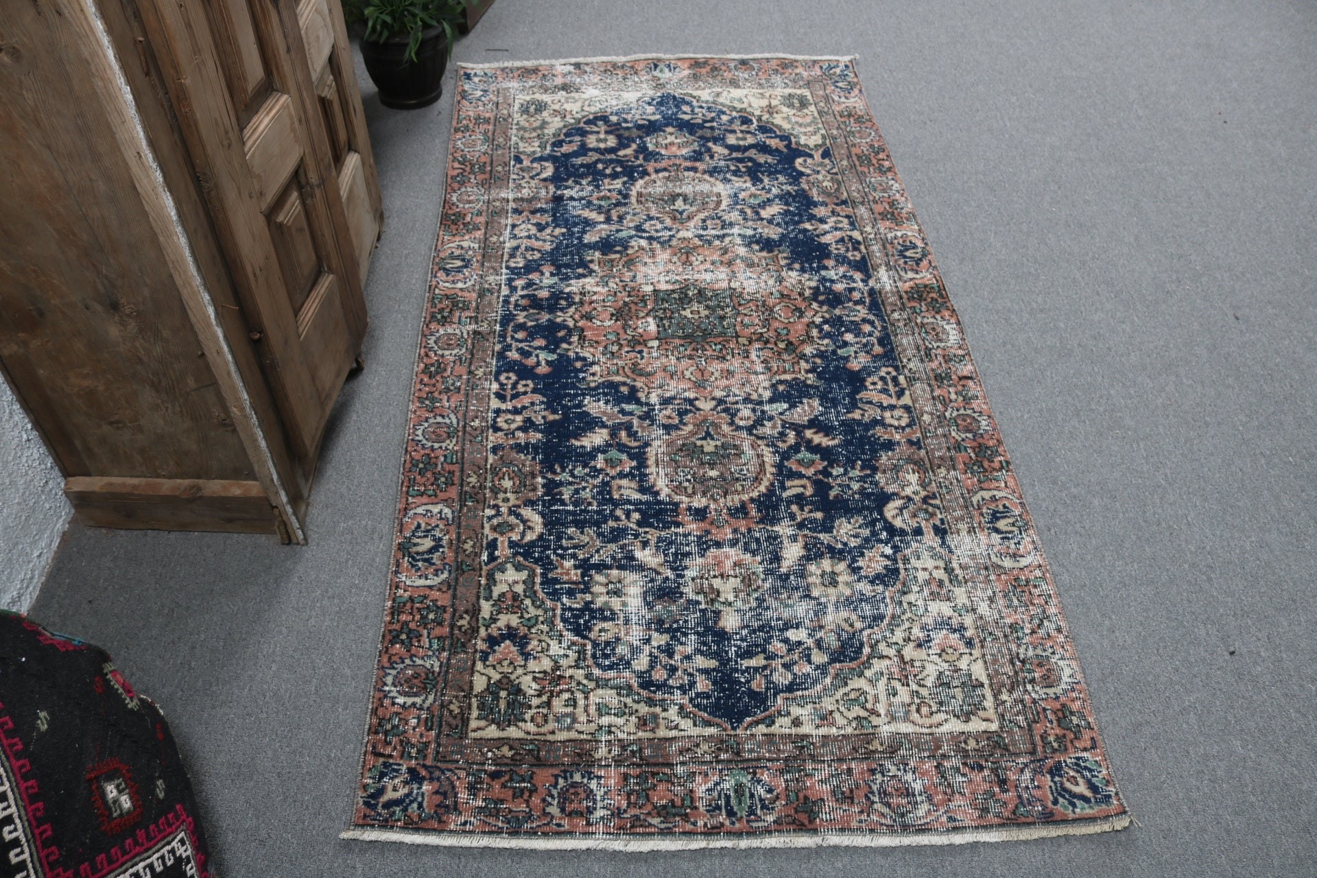 Accent için Halılar, 3,3x6,7 ft Accent Halıları, Mavi Boho Halısı, Havalı Halı, Giriş Halısı, Aztek Halısı, Türk Halısı, Oushak Halısı, Yatak Odası Halıları, Vintage Halılar