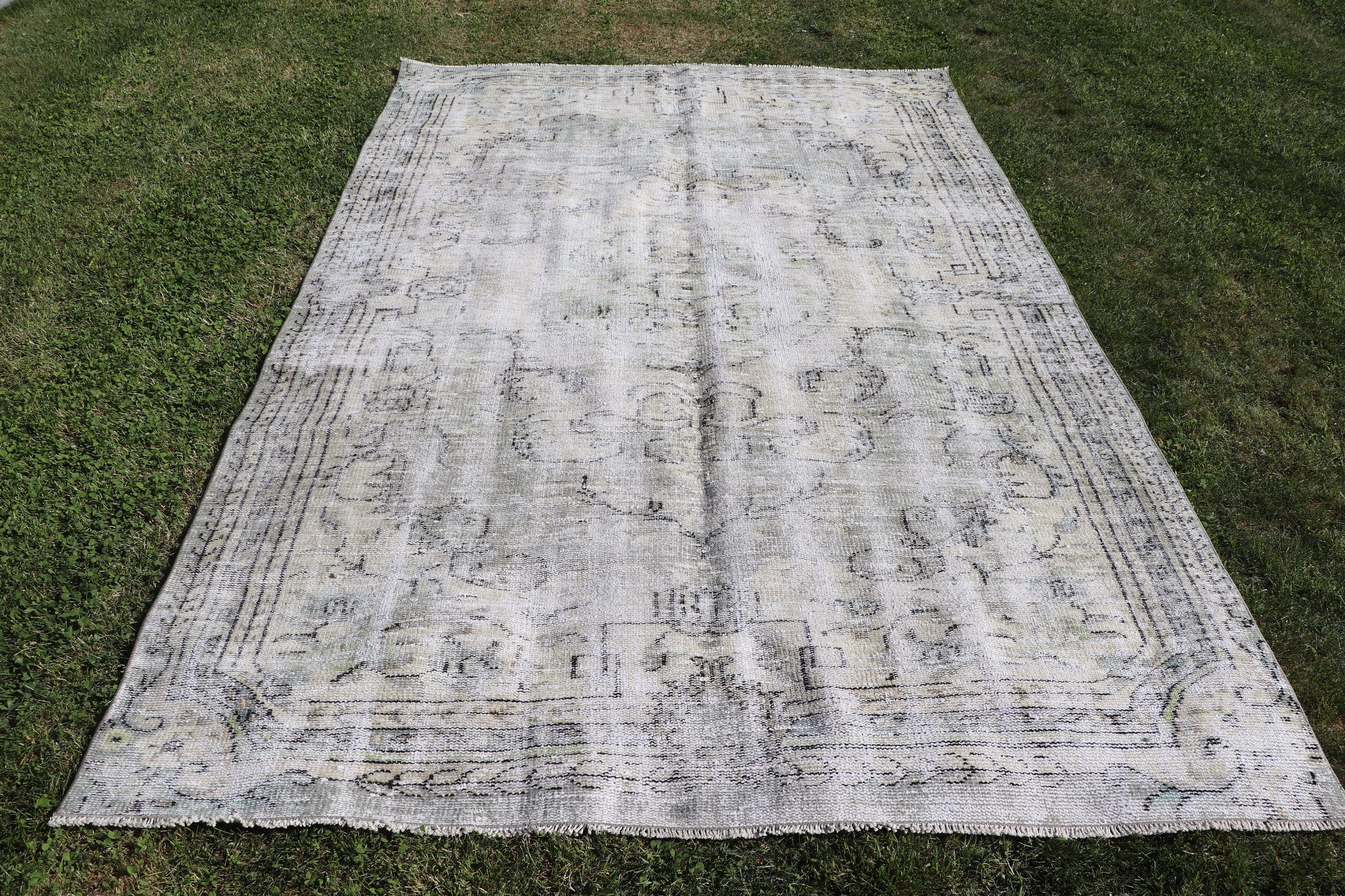 Aztek Halısı, Vintage Halılar, Türk Halıları, Büyük Oushak Halıları, Yemek Odası Halısı, 5.7x9 ft Büyük Halılar, Ev Dekor Halısı, Bej Lüks Halı, Havalı Halılar