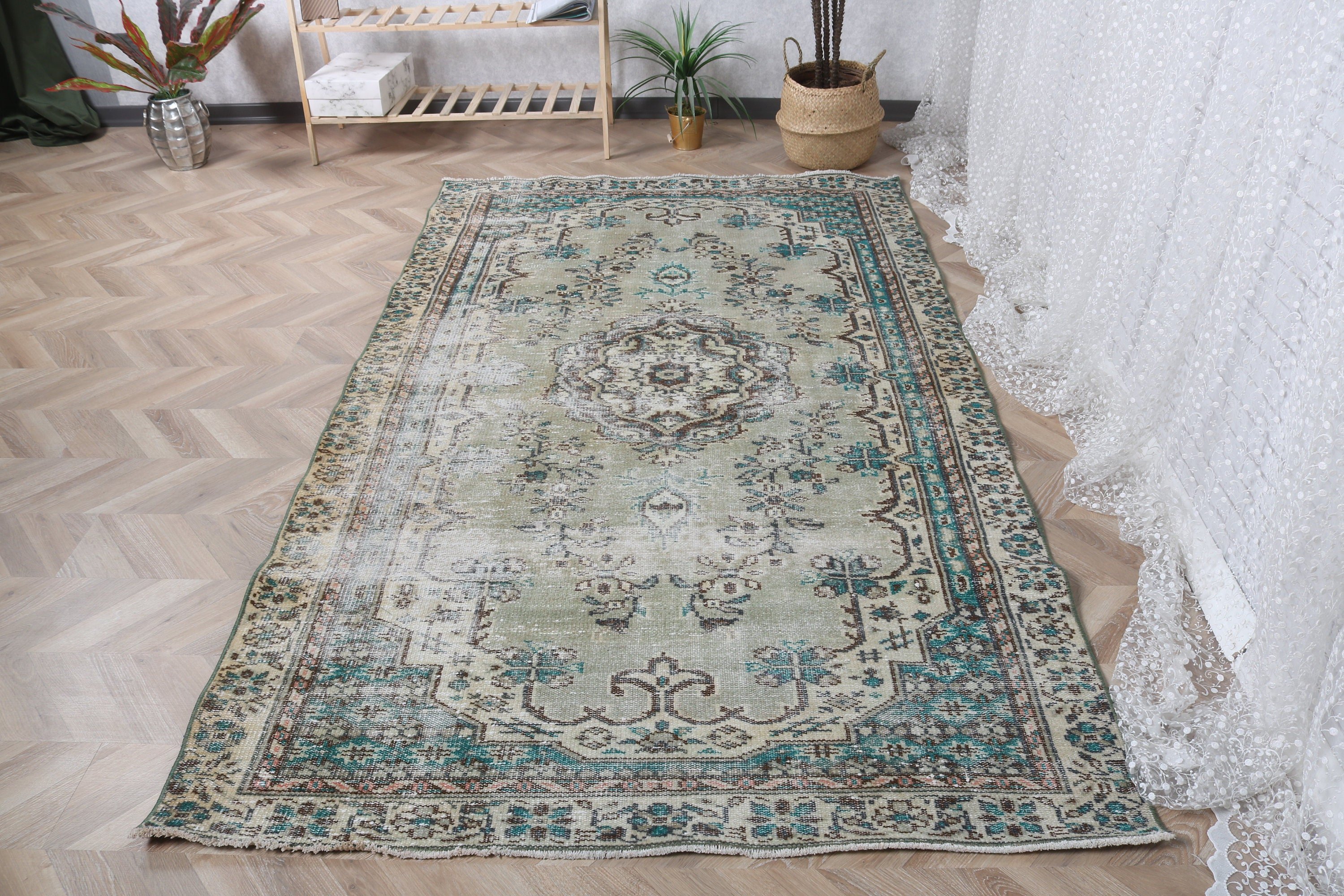 Vintage Rugs, Outdoor Rug, Kitchen Rugs, Indoor Rugs, Turkish Rug, Rugs for Living Room, Green Bedroom Rugs, Wool Rug, 4.8x8.2 ft Area Rugs