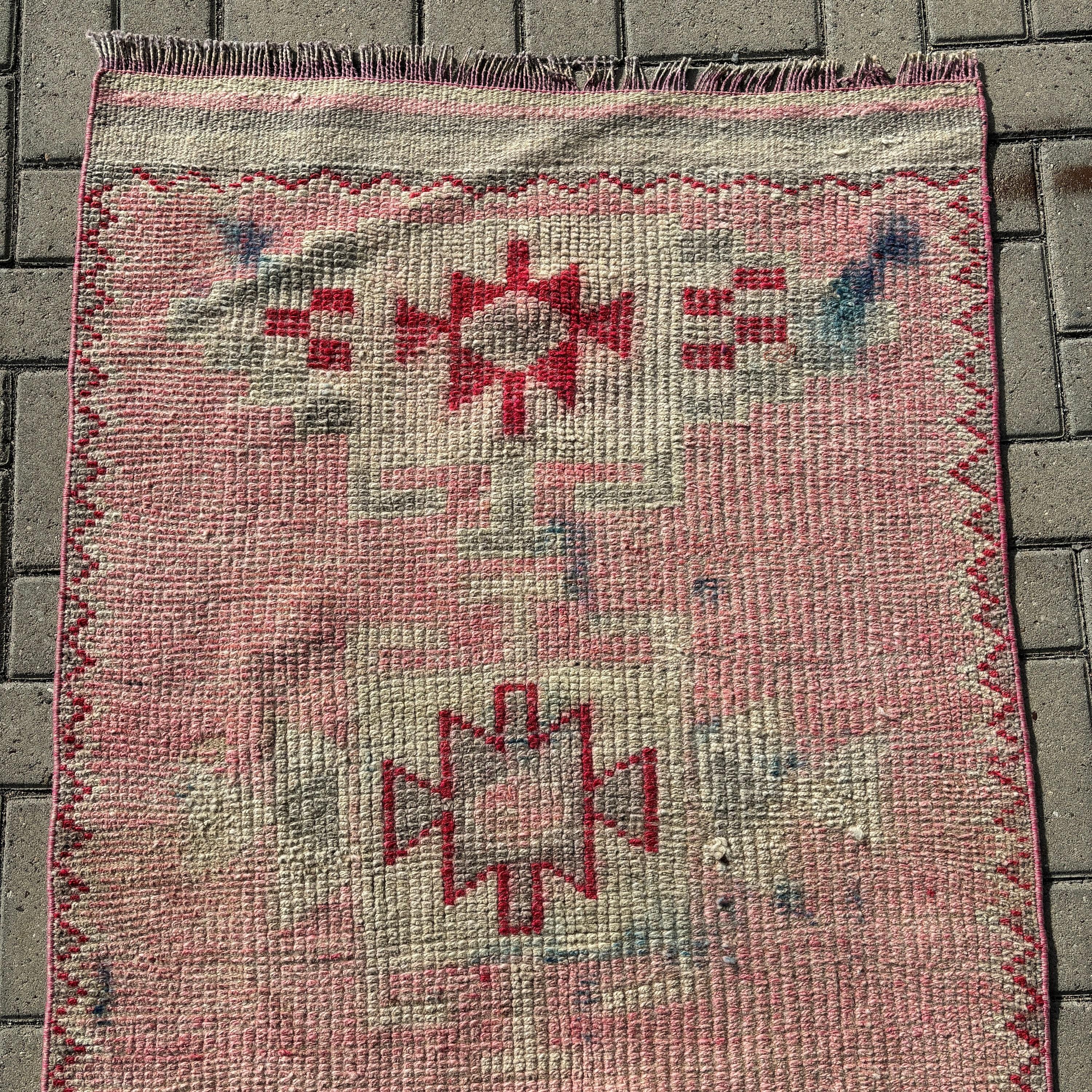 3x11.5 ft Runner Halı, Mutfak Halıları, Yün Halı, Vintage Halılar, Merdiven Halısı, Boho Halıları, Türk Halıları, Pembe Modern Halı, Uzun Koşucu Halıları