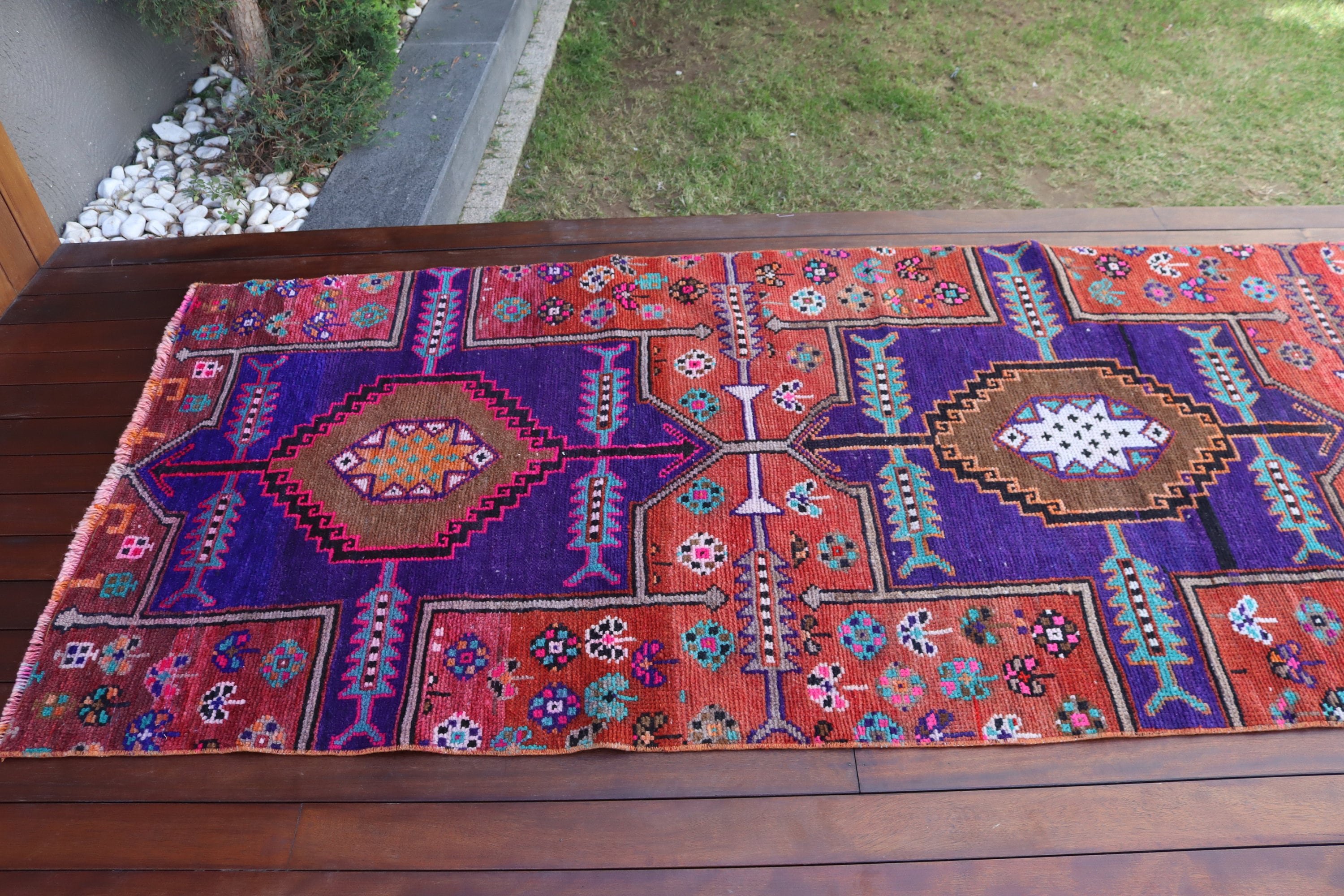 Wool Rugs, Bedroom Rugs, Vintage Rug, Rugs for Kitchen, Kitchen Rug, Aztec Rug, Purple  3.5x11.3 ft Runner Rugs, Turkish Rugs