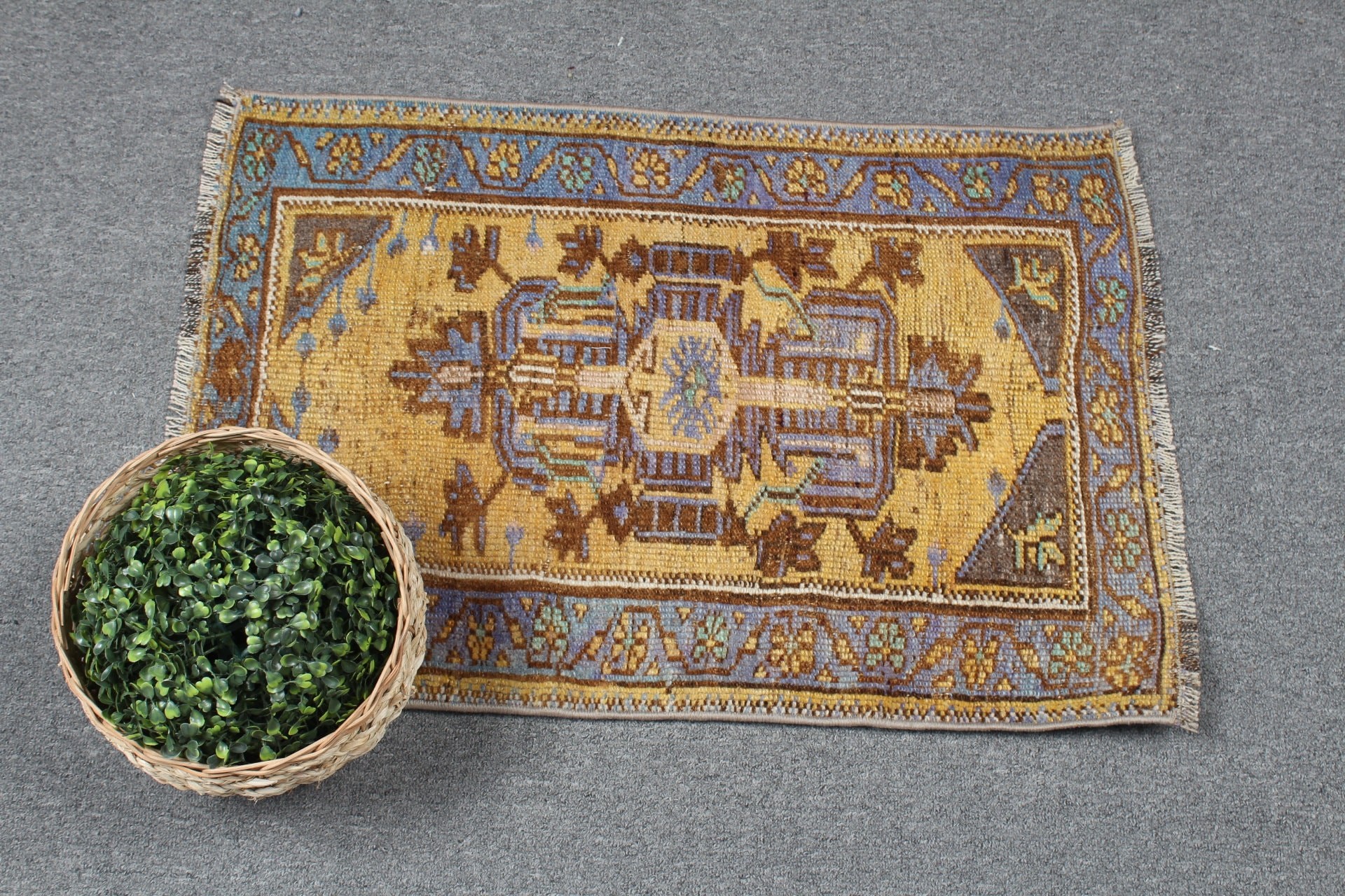 Sarı Antika Halı, Yatak Odası Halıları, Banyo Halıları, Vintage Halı, Türk Halıları, 1.6x2.4 ft Küçük Halı, Araba Paspas Halıları, Eklektik Halılar