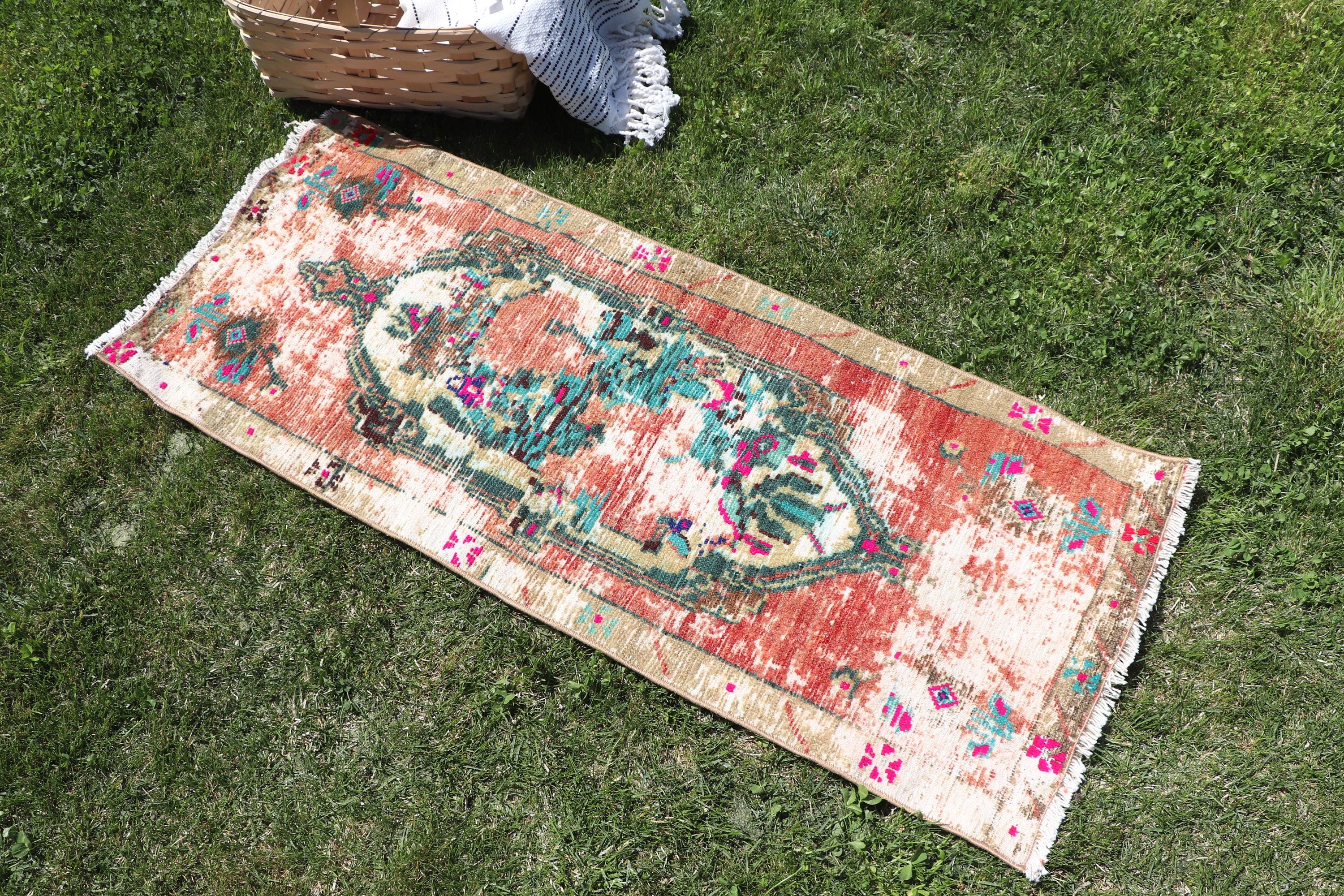 Orange Home Decor Rugs, Vintage Rugs, Door Mat Rug, Antique Rugs, Bath Rugs, Turkish Rugs, Exotic Rugs, 1.5x3.8 ft Small Rug