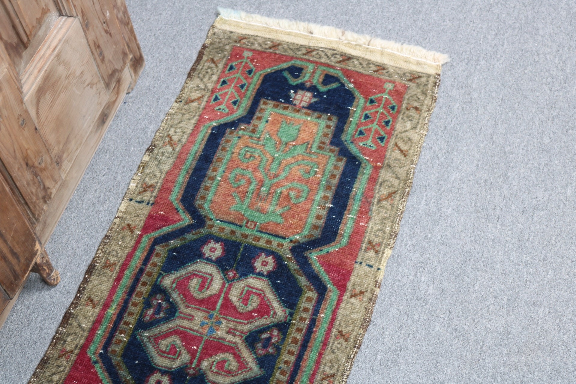 Rugs for Entry, Turkish Rug, 1.4x3.5 ft Small Rug, Vintage Rugs, Neutral Rugs, Green Moroccan Rugs, Floor Rugs, Nursery Rugs, Car Mat Rug