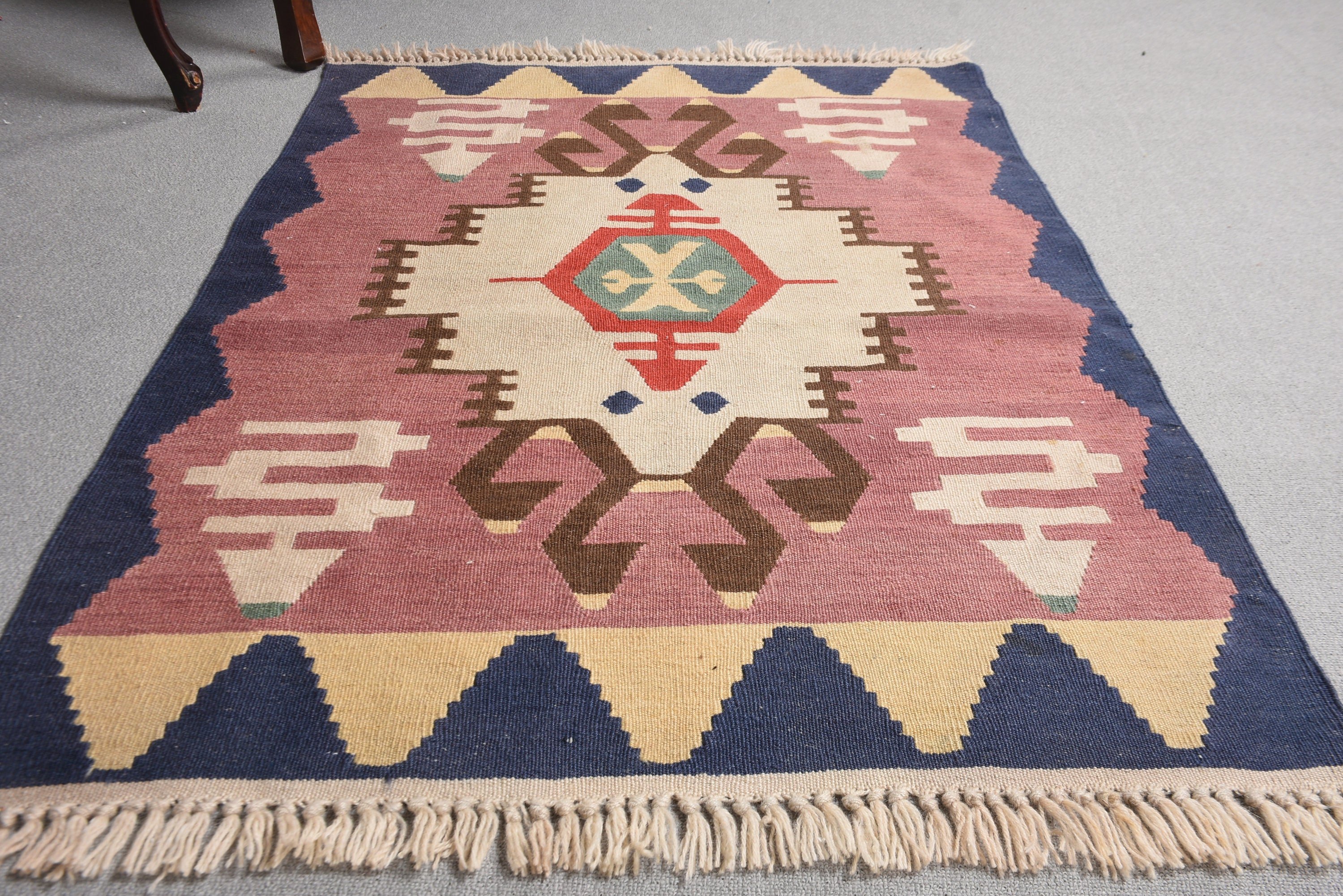 2.9x3.9 ft Küçük Halılar, Geometrik Halılar, Kilim, Giriş Halısı, Çocuk Halısı, Vintage Halılar, Pembe Geometrik Halılar, Türk Halısı, Fas Halıları