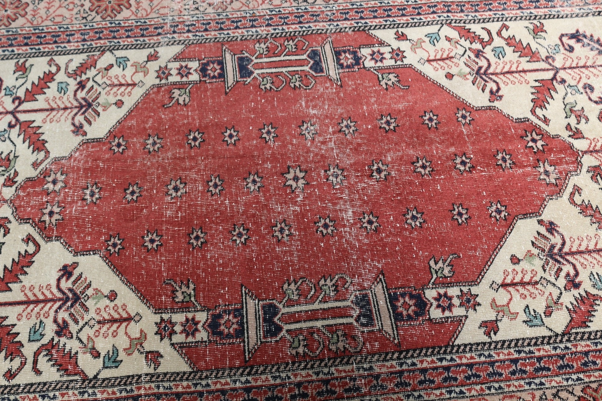 Vintage Halı, Yer Halıları, Yatak Odası Halıları, Türk Halıları, 4.9x7.6 ft Alan Halıları, Vintage Dekor Halısı, Çocuk Halısı, Bej Antika Halı, Oryantal Halı