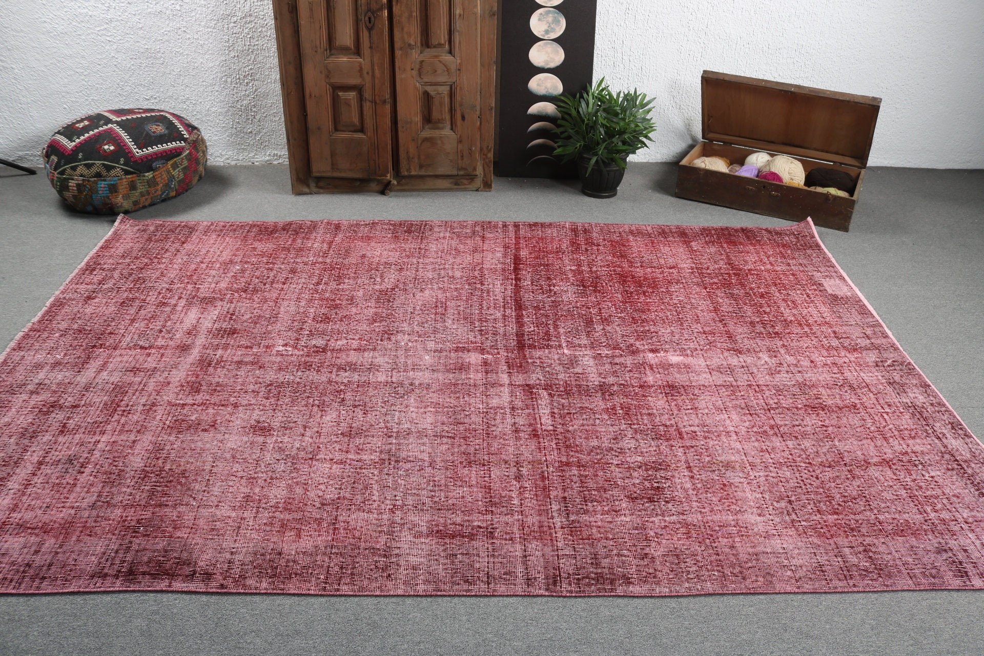 Vintage Halı, Kırmızı Ev Dekorasyonu Halıları, Büyük Vintage Halılar, Türk Halıları, Mutfak Halısı, 6.4x9 ft Büyük Halı, Anadolu Halıları, Yatak Odası Halıları, Boho Halısı