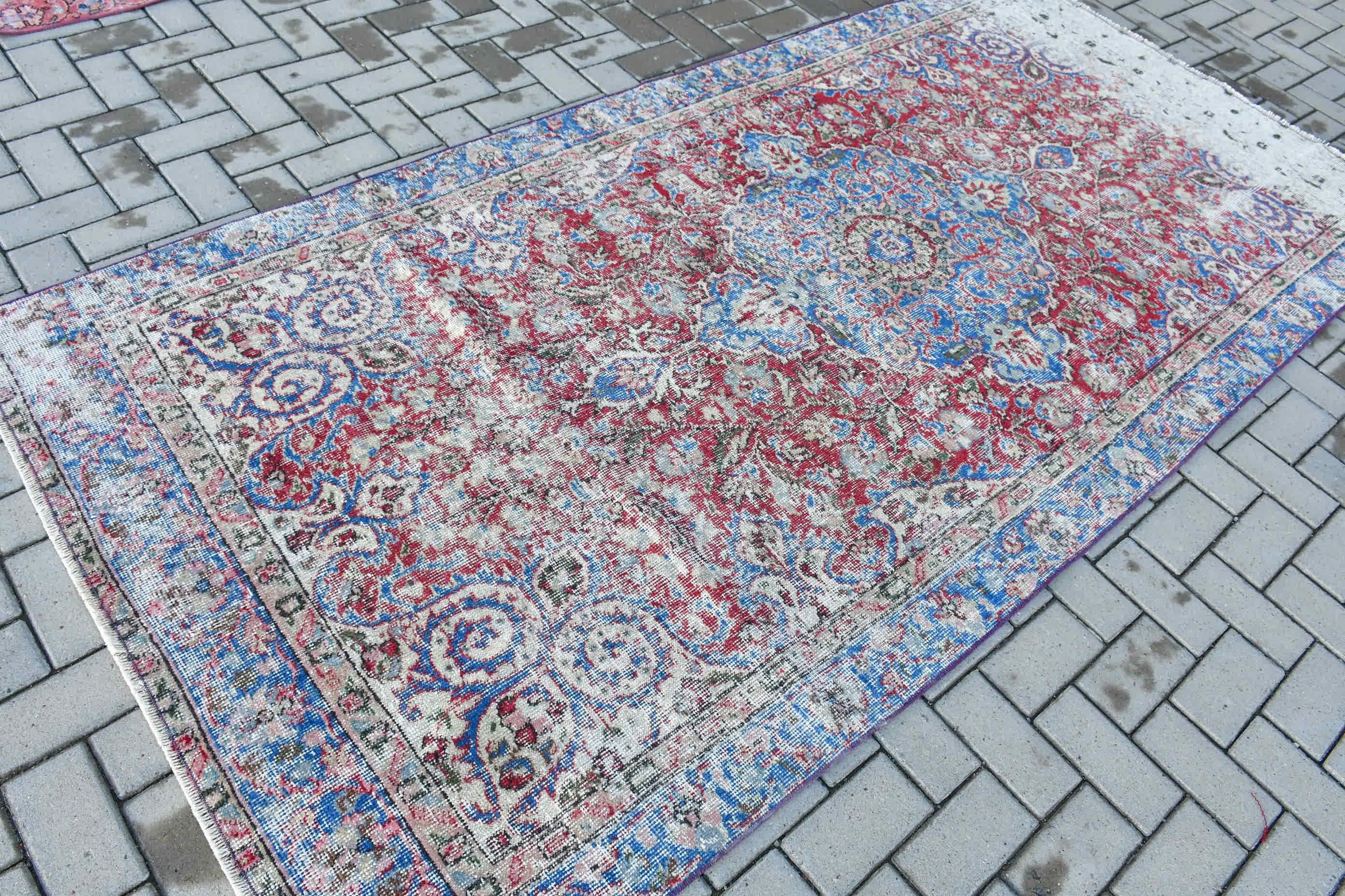 Floor Rug, 4.6x9.5 ft Large Rug, Natural Rug, Turkish Rug, Dining Room Rug, Anatolian Rugs, Red Cool Rug, Vintage Rug, Living Room Rug