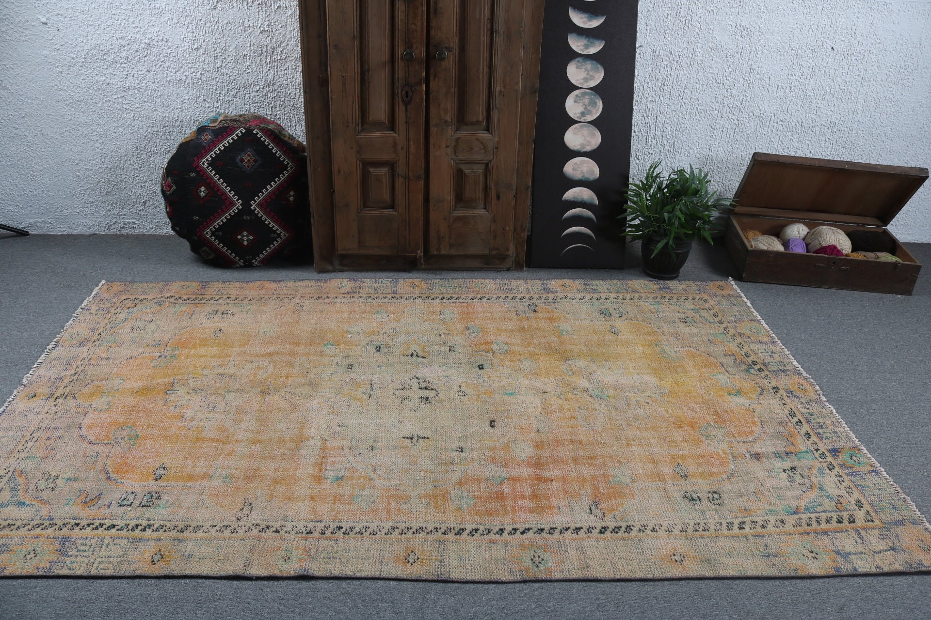 Kabile Halıları, Türk Halıları, Sarı Oryantal Halı, Vintage Halılar, Yemek Odası Halısı, Salon Halıları, Düz Dokuma Halı, Yün Halı, 4,9x8,4 ft Büyük Halı