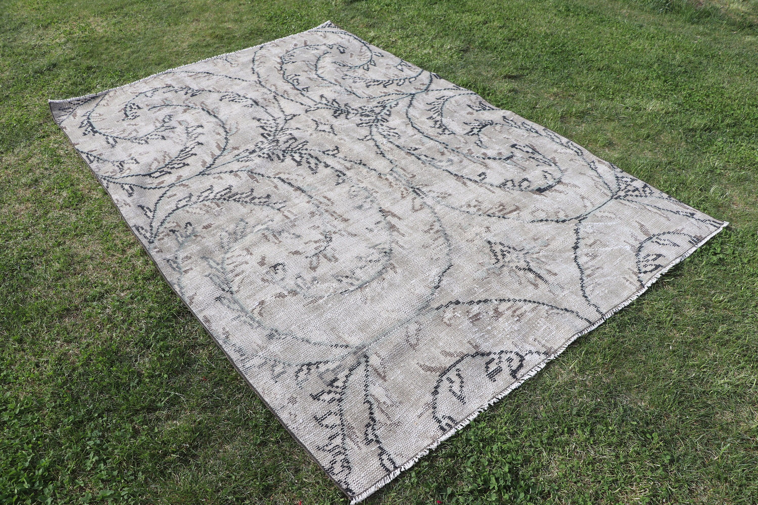 Türk Halısı, Vintage Halı, Organik Halı, Yatak Odası Halıları, Bej 4,9x7,3 ft Alan Halıları, Boho Alan Halısı, Nötr Halı, Oturma Odası Halıları