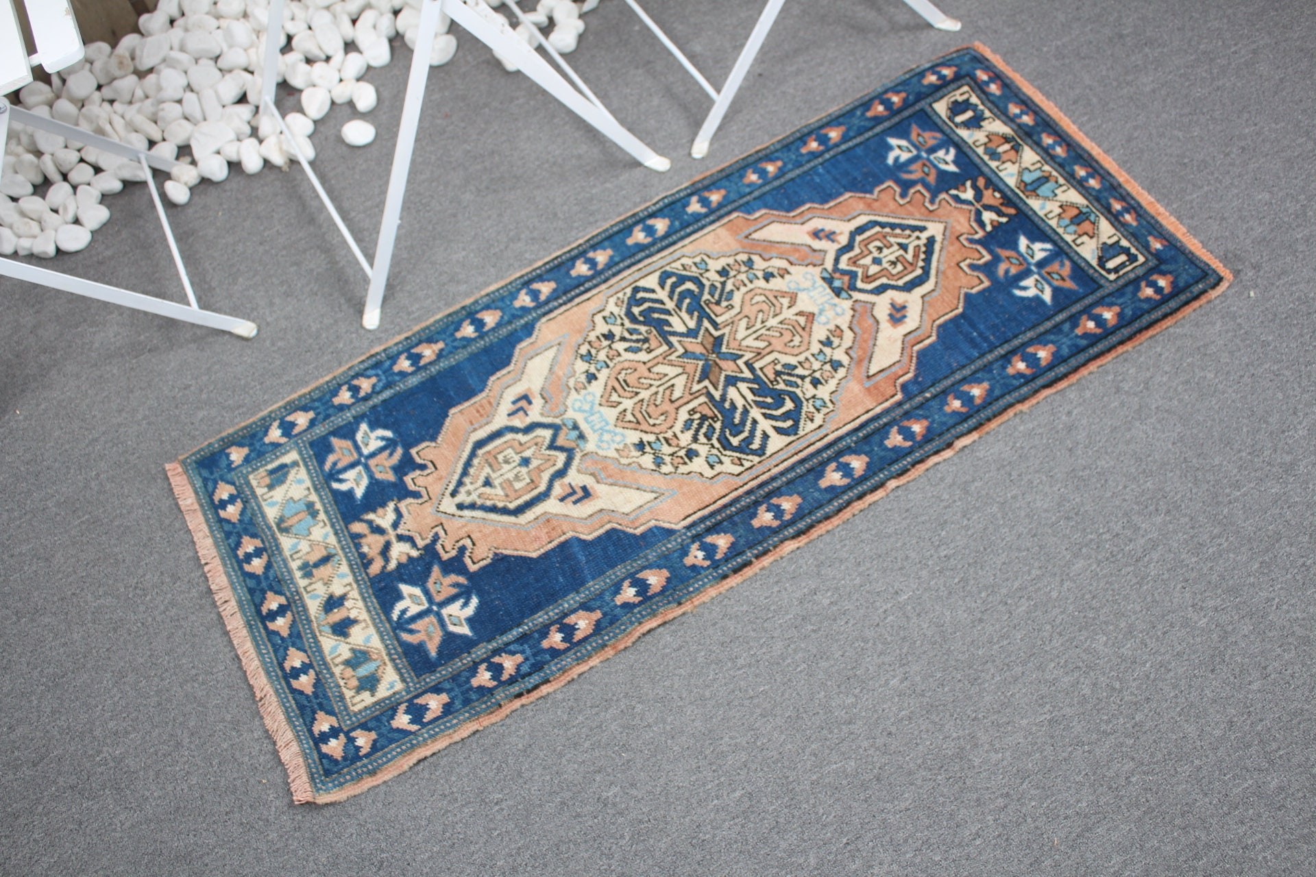 Blue Floor Rug, Rugs for Kitchen, Turkish Rug, 1.7x3.9 ft Small Rug, Kitchen Rug, Entry Rug, Vintage Rug, Oushak Rug, Old Rugs, Nursery Rug