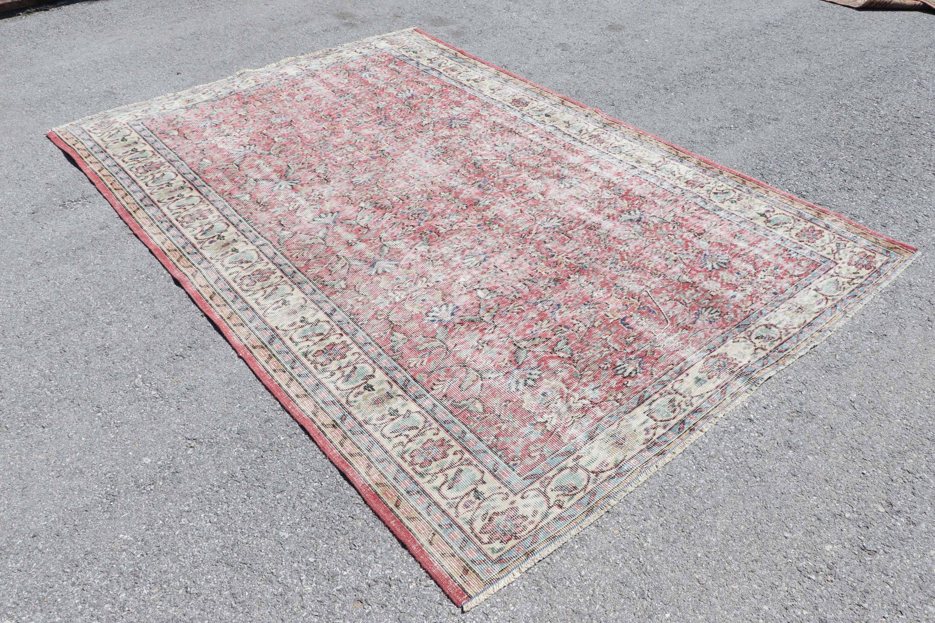 Pink Antique Rugs, Kitchen Rugs, Dining Room Rug, Cute Rugs, Bedroom Rugs, Rugs for Salon, 6.4x9.5 ft Large Rugs, Turkish Rug, Vintage Rugs