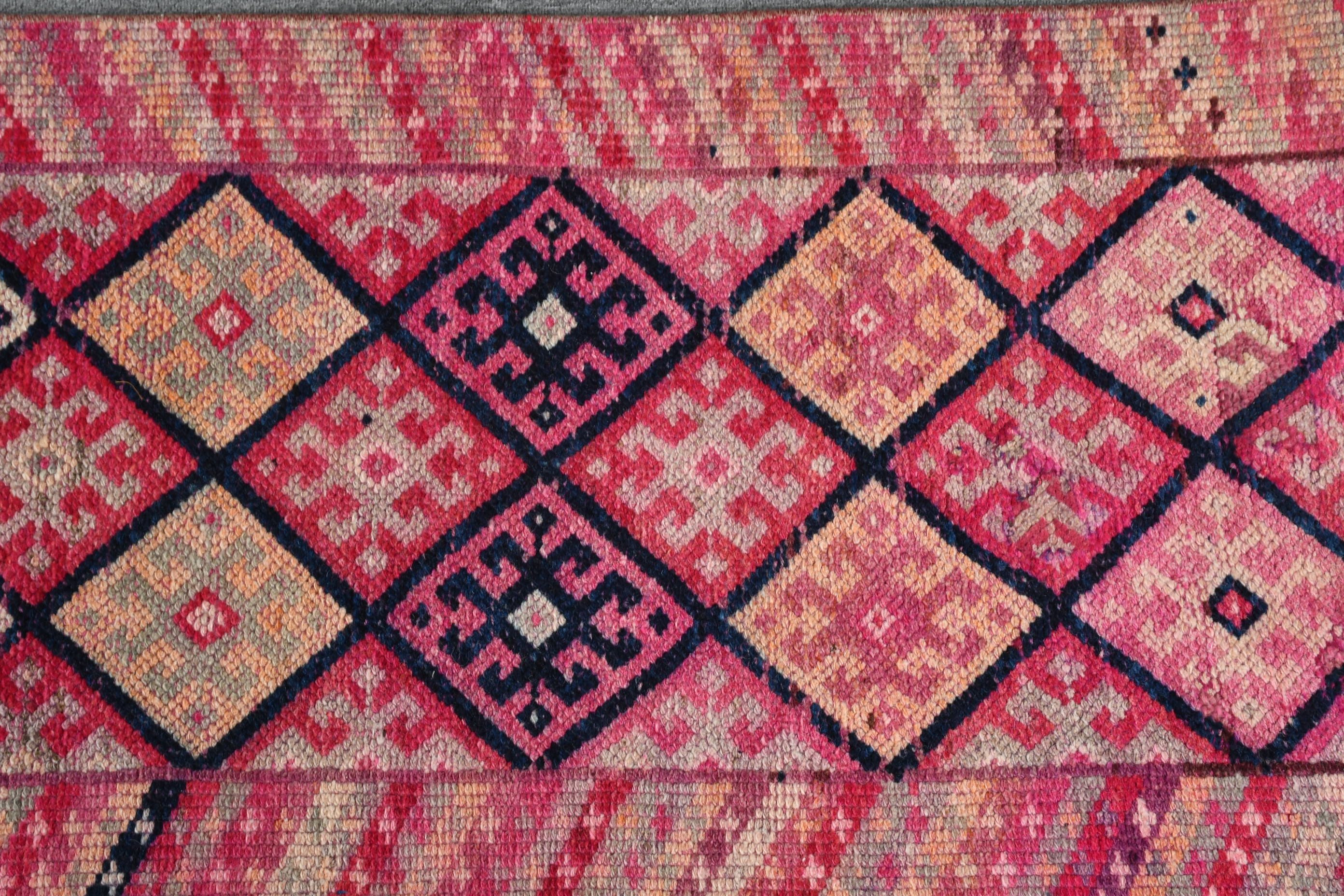 Pink Oriental Rug, 2.3x10.7 ft Runner Rug, Corridor Rug, Cool Rug, Vintage Rug, Turkish Rugs, Hallway Rug, Rugs for Hallway, Kitchen Rugs