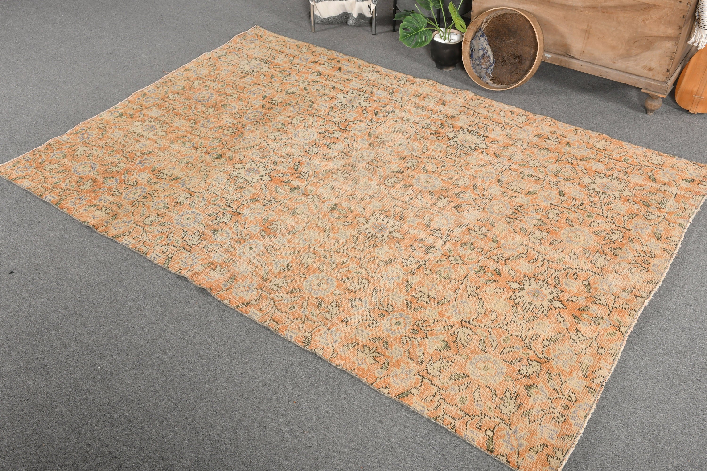 5.8x8.5 ft Large Rugs, Kitchen Rug, Vintage Rug, Salon Rug, Wedding Rugs, Orange Oushak Rug, Turkish Rug, Living Room Rug