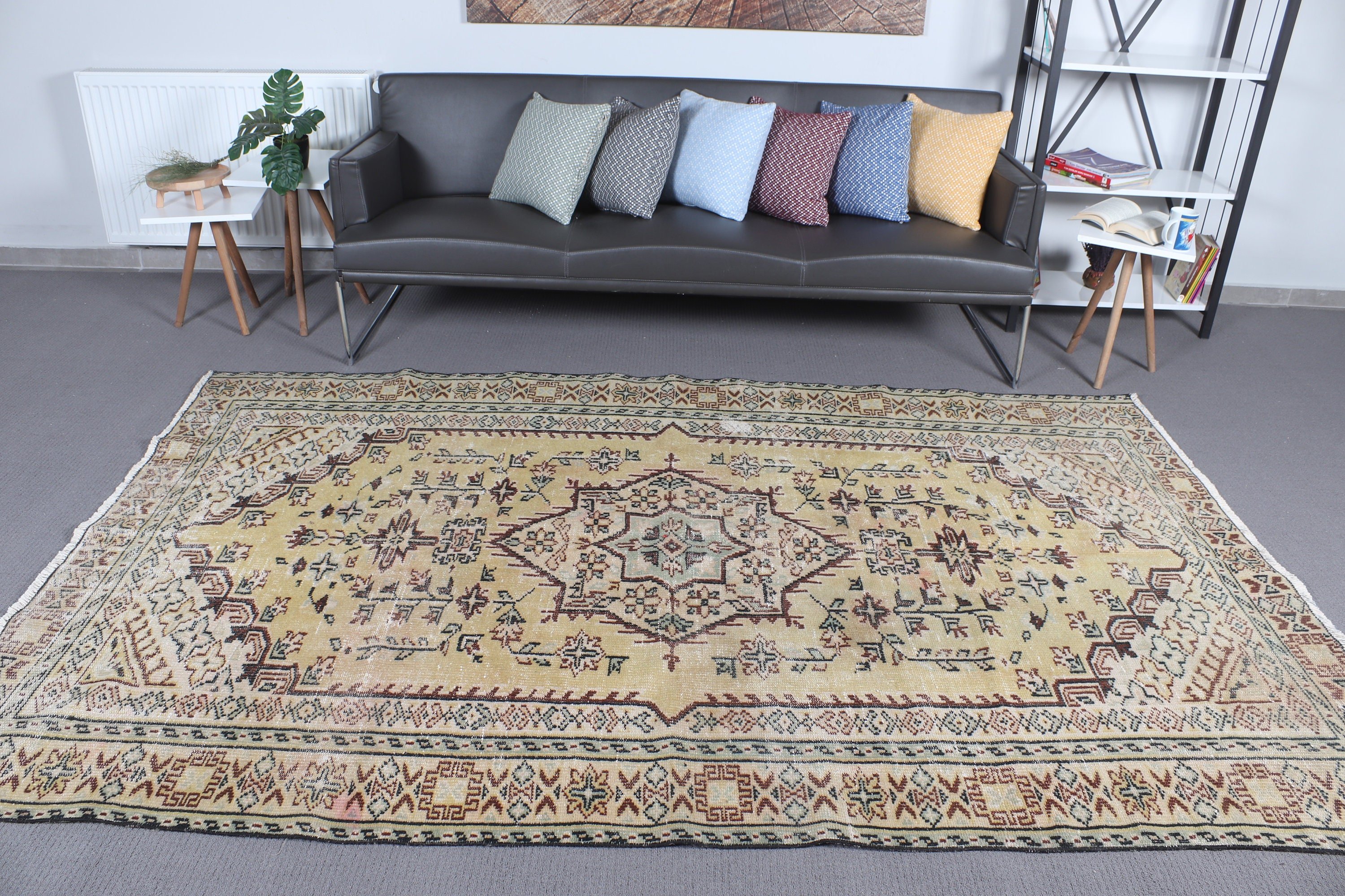 5.6x8.9 ft Büyük Halı, Büyük Oushak Halıları, Büyük Boho Halısı, Vintage Halı, Türk Halıları, Ev Dekor Halıları, Fas Halısı, Kahverengi Fas Halıları