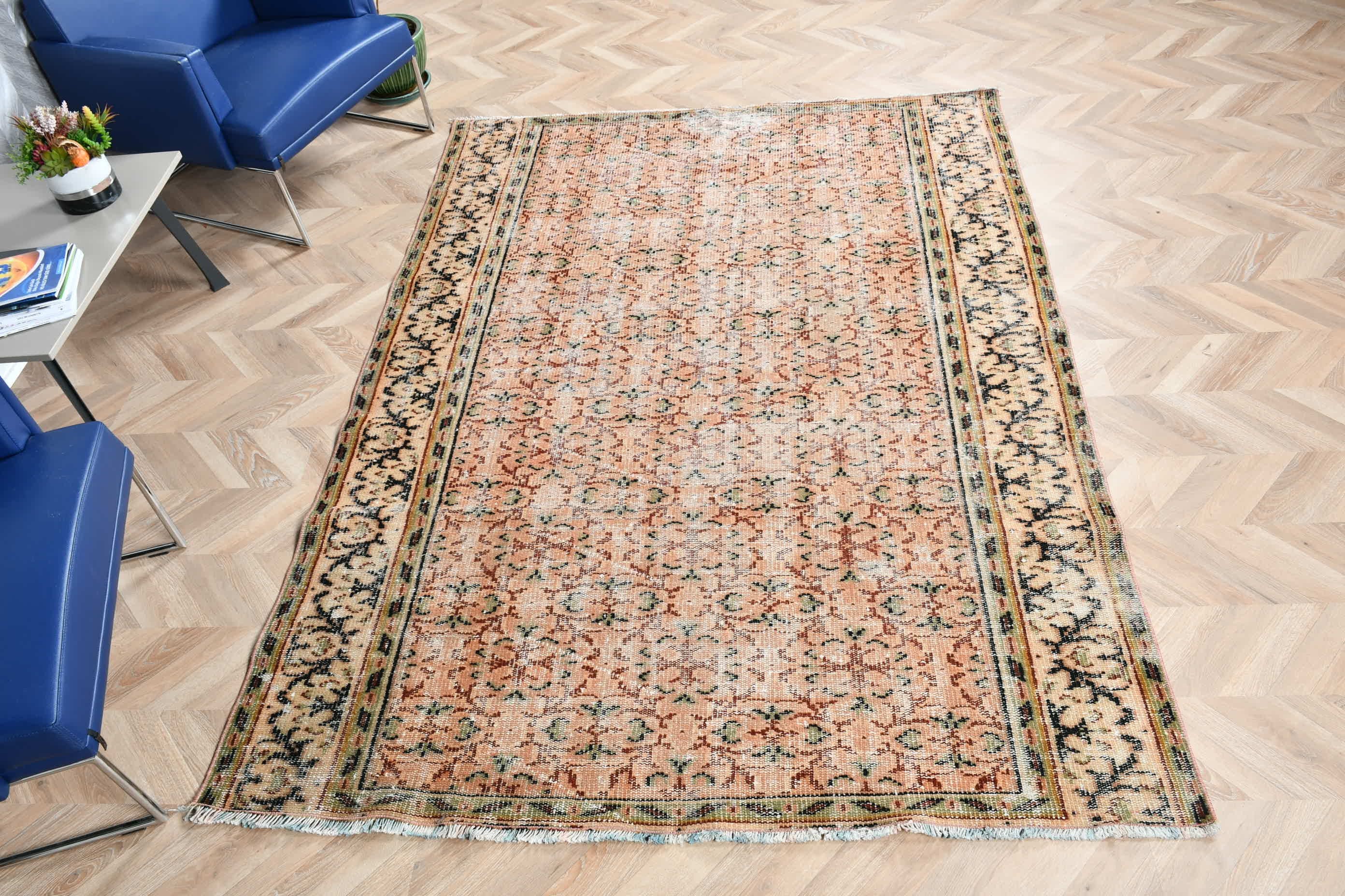 5.7x7.9 ft Büyük Halı, Vintage Halılar, Salon Halısı, Oturma Odası Halısı, Kahverengi Zemin Halısı, Türkiye Halıları, Türk Halısı, Anadolu Halısı, Yer Halısı