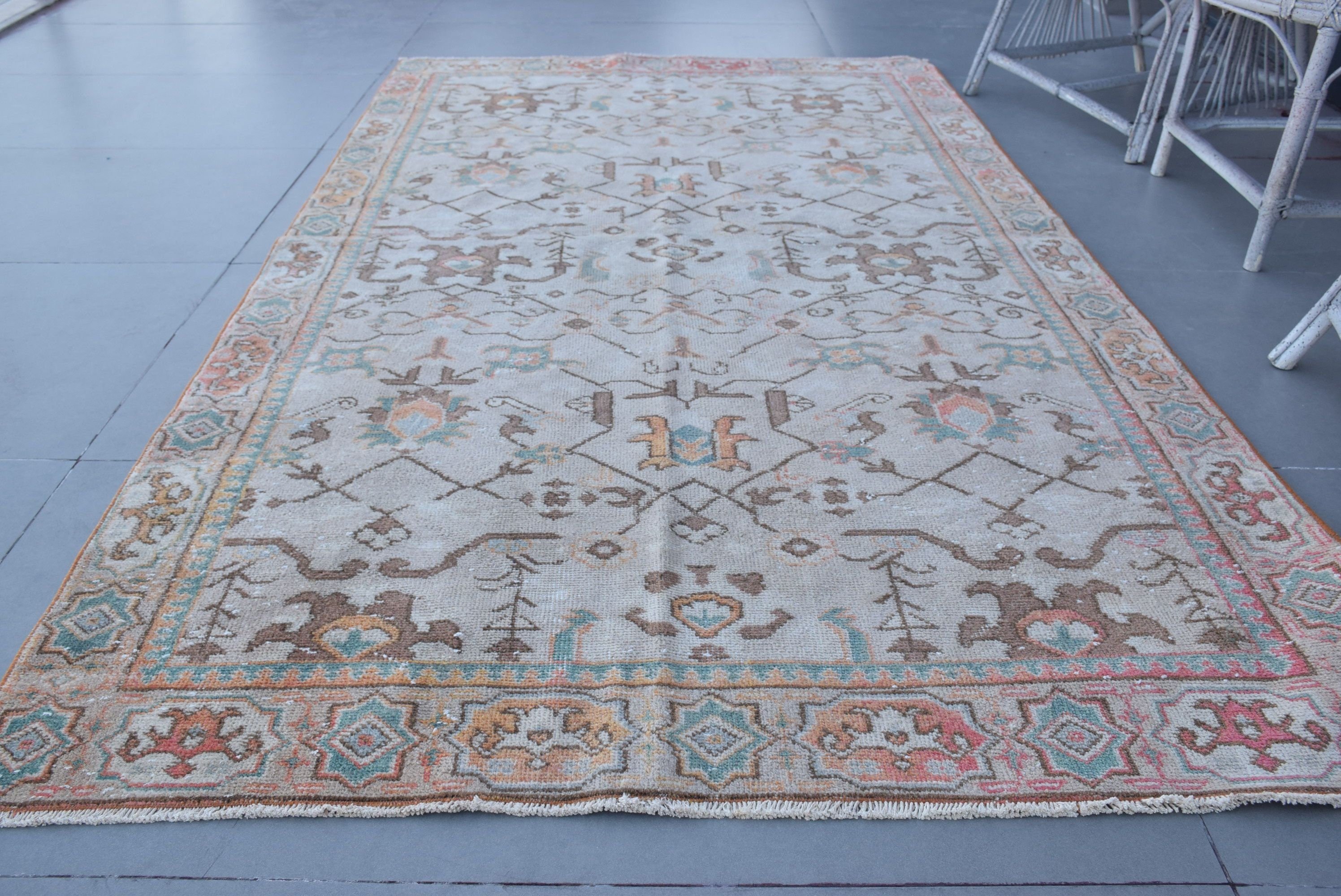 Pastel Rug, Vintage Rug, Oriental Rugs, Turkish Rug, Living Room Rug, Antique Rug, Rugs for Nursery, 4.6x8.1 ft Area Rug, Beige Kitchen Rug