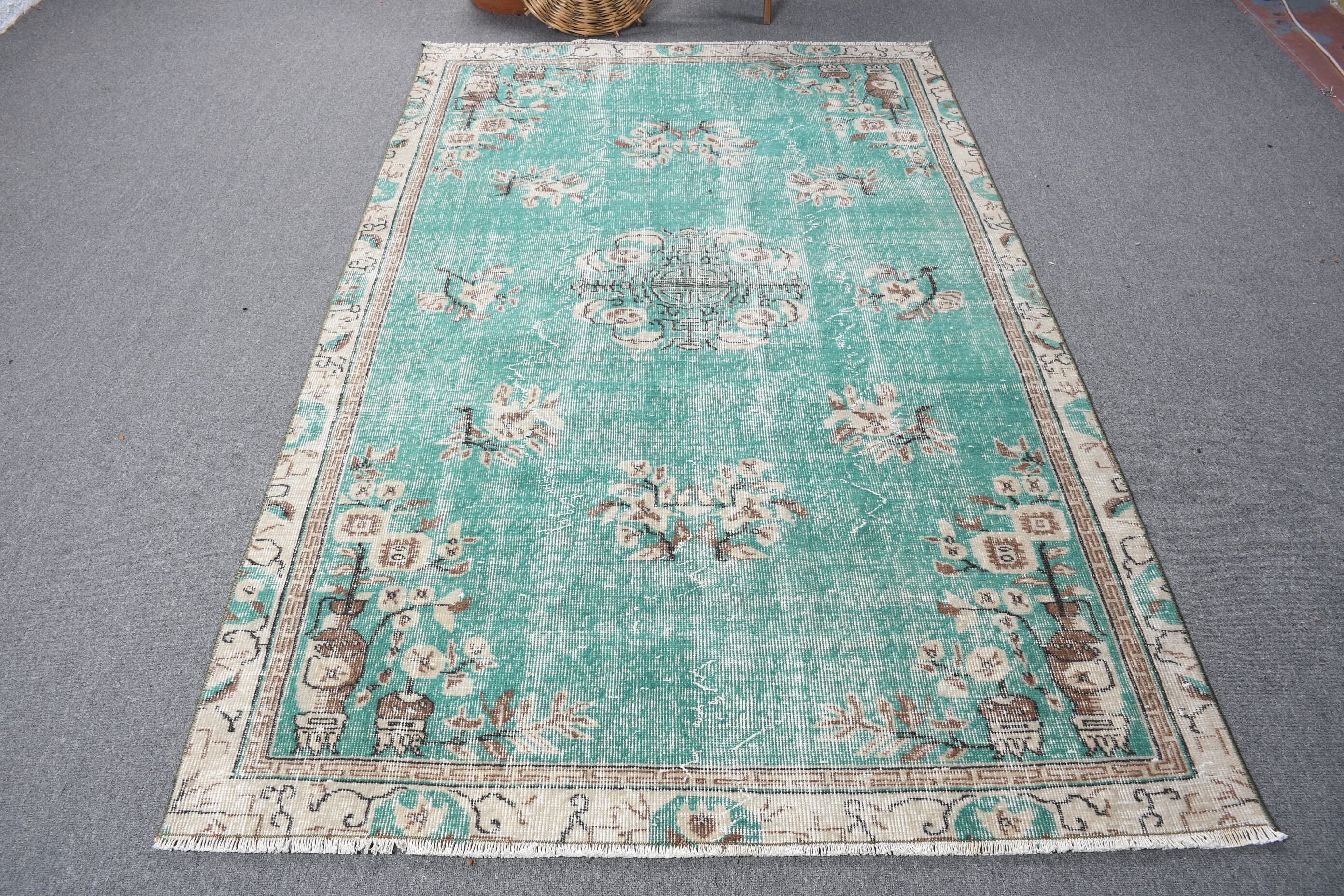 Ev Dekor Halısı, Kabile Halısı, Vintage Halı, 4.9x8 ft Alan Kilimi, Yeşil Anadolu Halısı, Türk Halıları, Mutfak Halısı, Çocuk Halısı