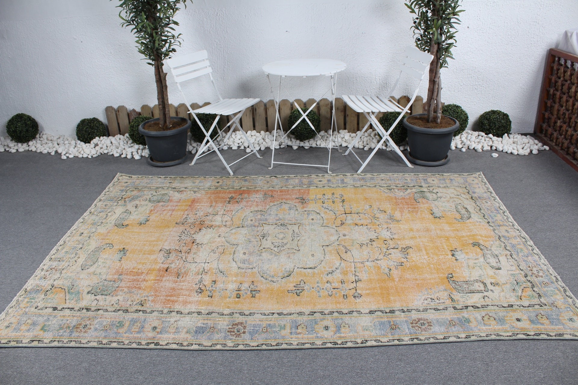 Salon Rug, Vintage Rug, Turkish Rug, Yellow Anatolian Rug, Home Decor Rugs, Art Rug, 5.8x8.7 ft Large Rugs, Antique Rugs, Living Room Rugs