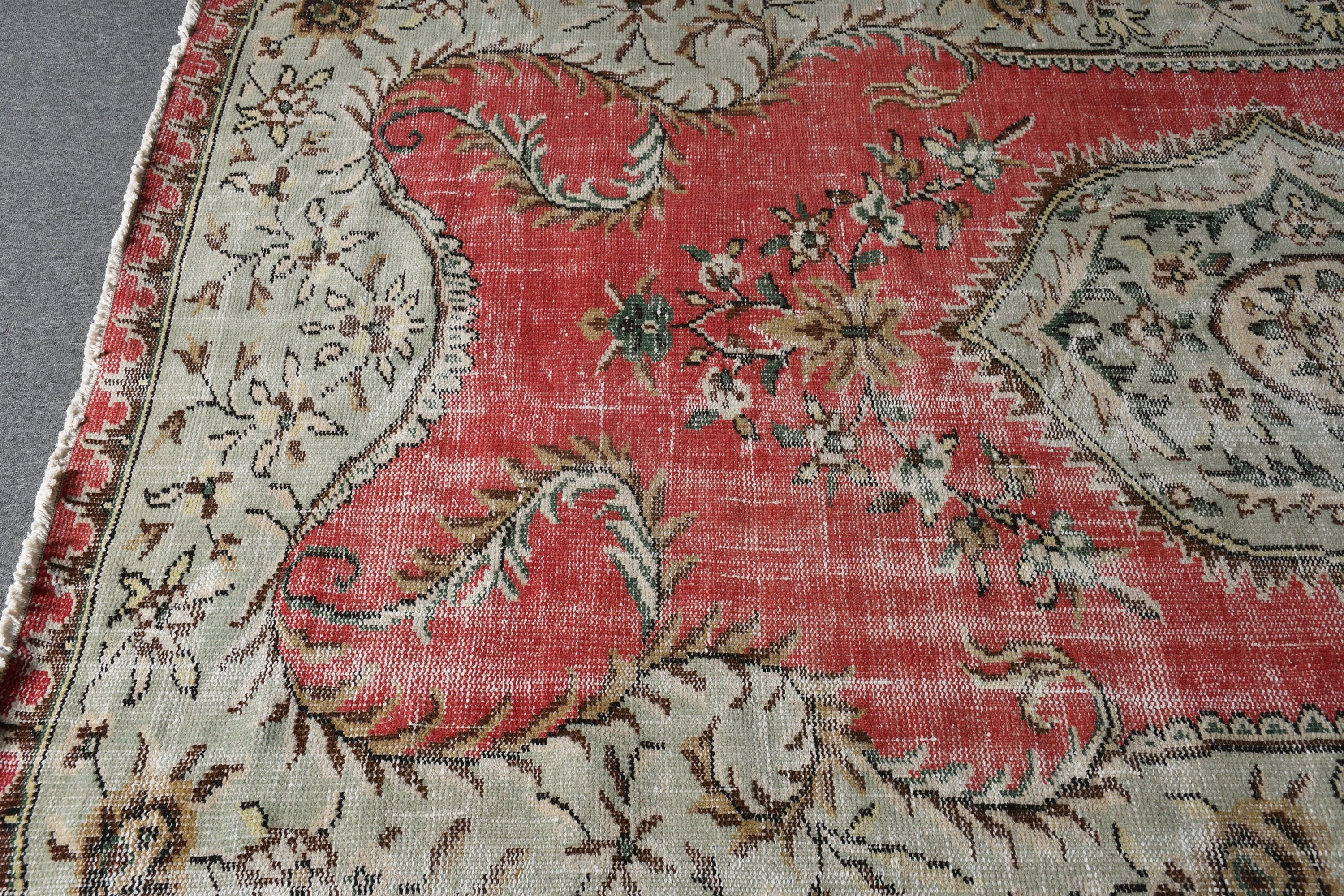 El Yapımı Halı, Yemek Odası Halıları, Türk Halısı, Salon Halısı, Kırmızı Oushak Halısı, 5.3x8.8 ft Büyük Halı, Oryantal Halı, Ev Dekorasyonu Halıları, Vintage Halı