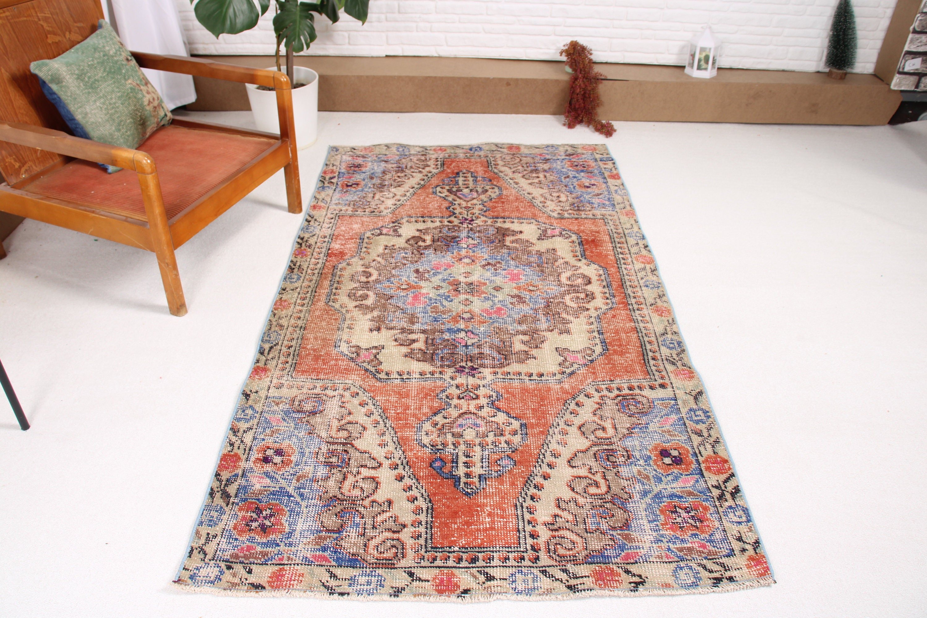 Oushak Bölge Halıları, Kırmızı Geometrik Halı, Etnik Halı, 3,9x6,6 ft Alan Halısı, Türk Halısı, Vintage Halılar, Yer Halıları, Boho Bölge Halıları, Anadolu Halıları