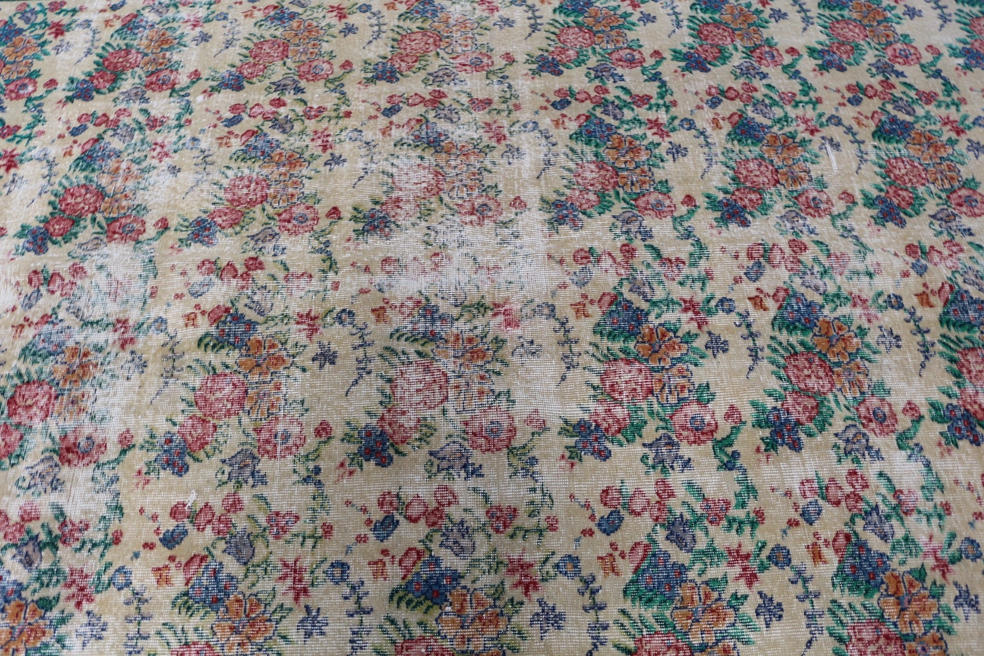 Oushak Halı, Vintage Halılar, Bej Anadolu Halısı, Türk Halısı, Ev Dekorasyonu Halısı, Retro Halı, 6.5x9.9 ft Büyük Halı, Yatak Odası Halıları, Salon Halısı